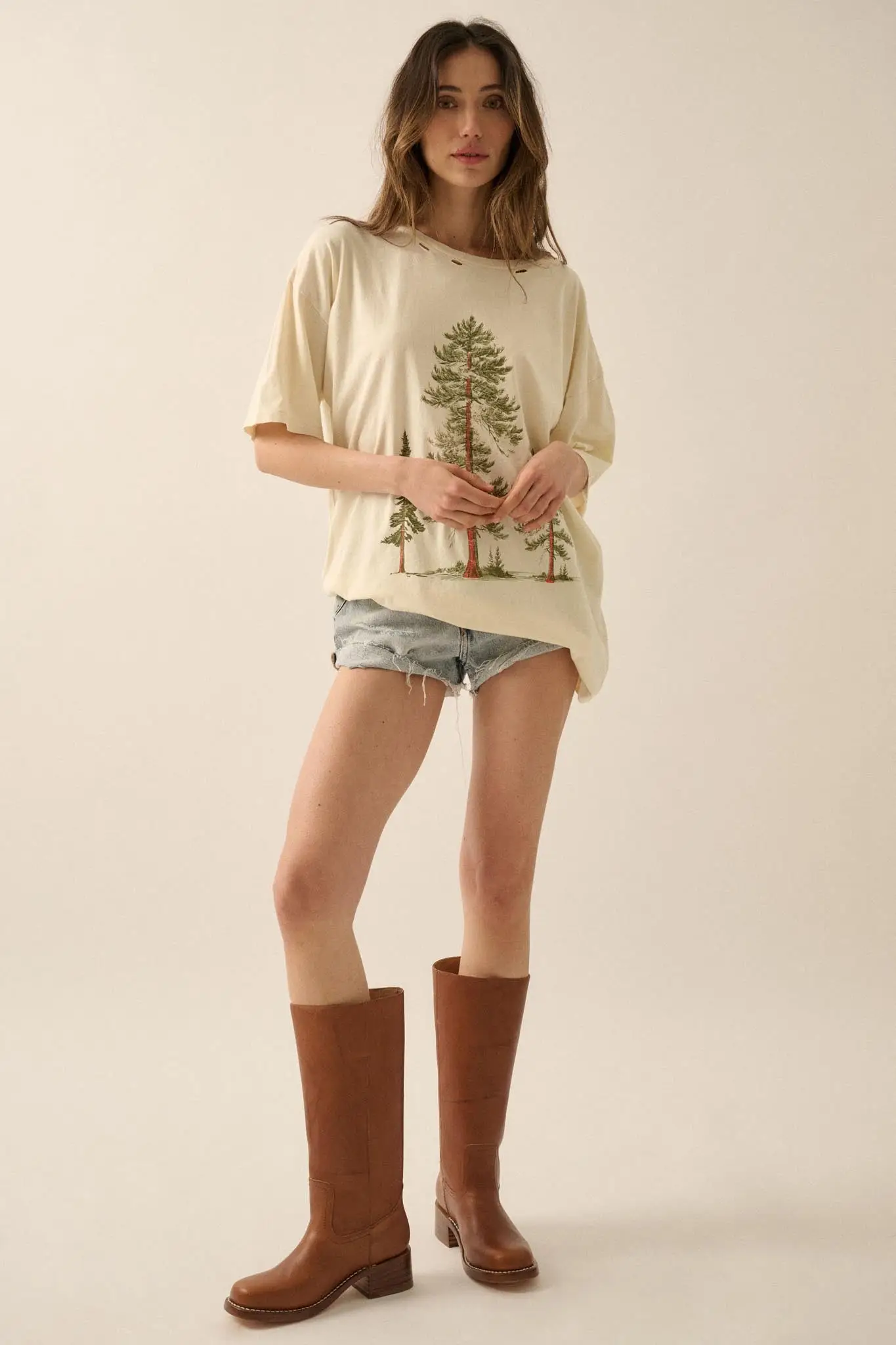 Pine Forest Distressed Oversize Graphic Tee - Image 4