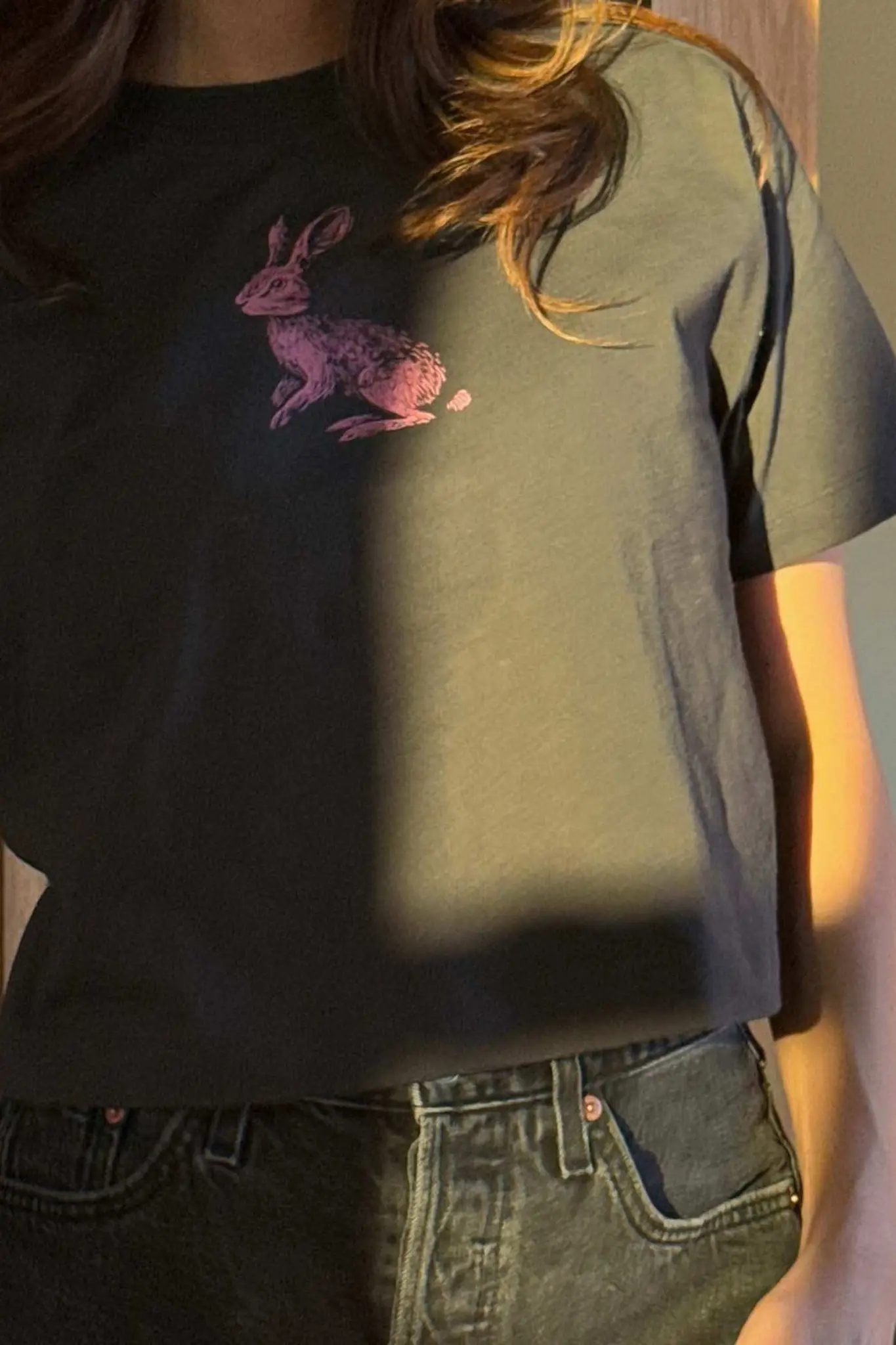 Pink Bunny Garment-Dyed Cropped Graphic Tee - Image 2