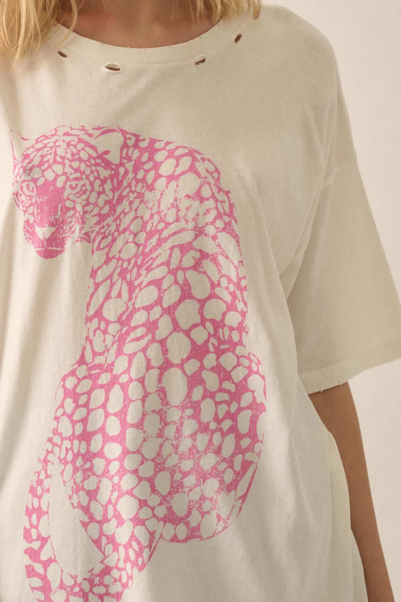 Pink Leopard Distressed Oversize Graphic Tee - Image 2