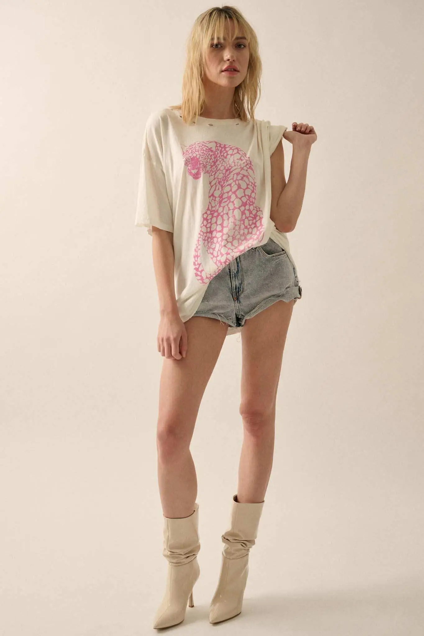 Pink Leopard Distressed Oversize Graphic Tee - Image 4