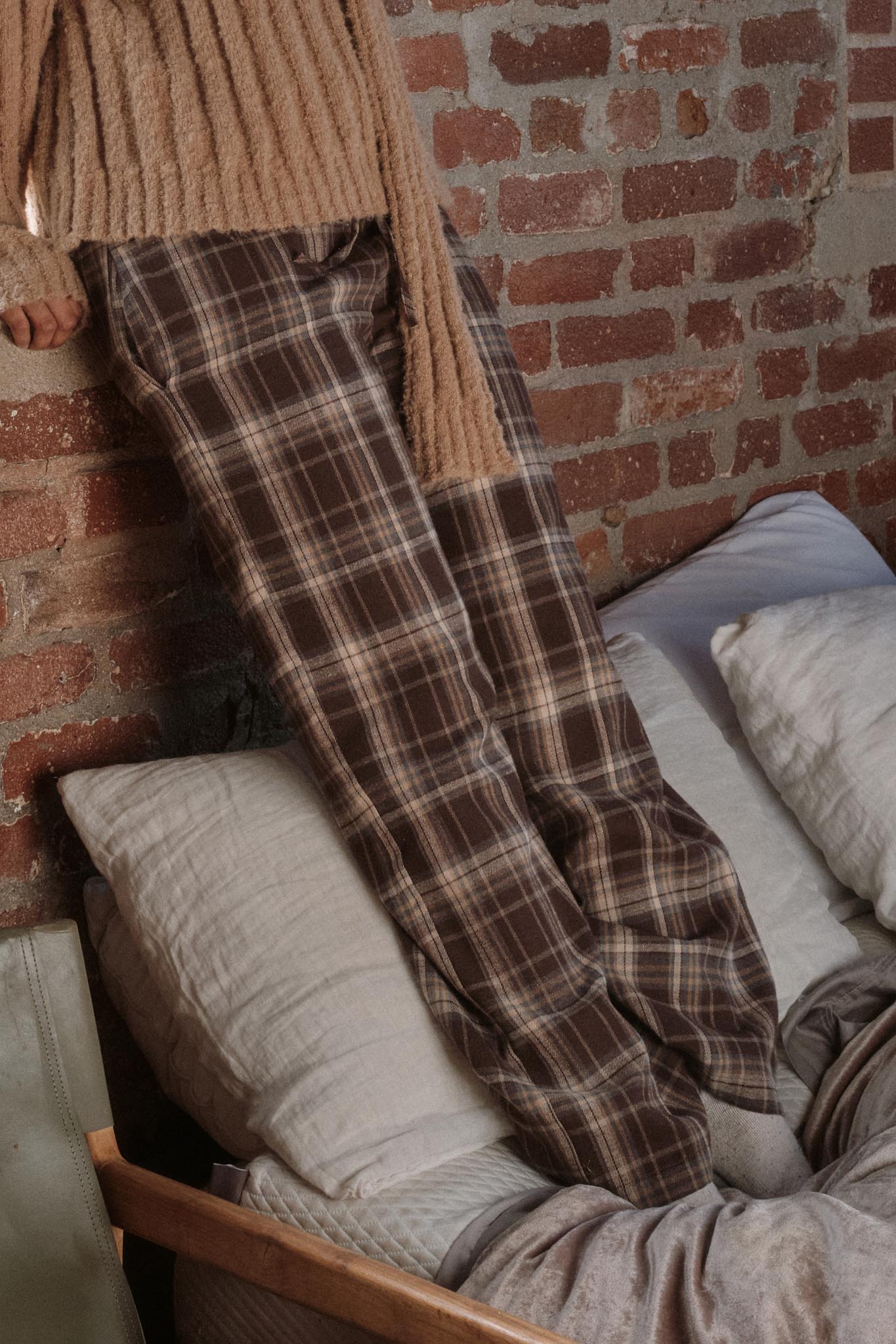 Plaid Influence Wide-Leg Drawstring Flannel Pants - Image 2
