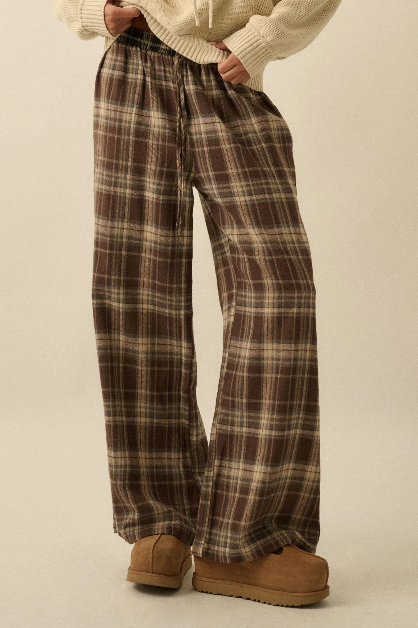 Plaid Influence Wide-Leg Drawstring Flannel Pants - Image 5