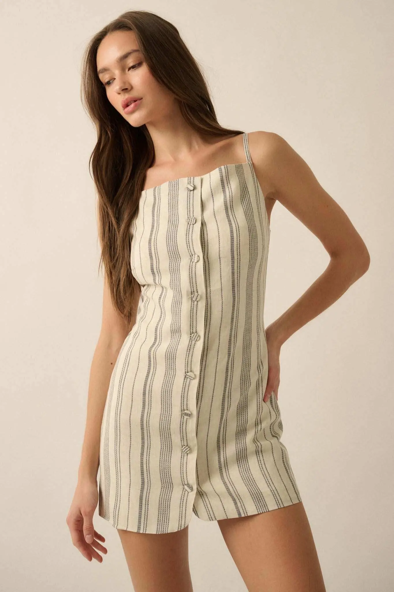Play Along Pinstripe Button-Front Mini Dress - Image 4