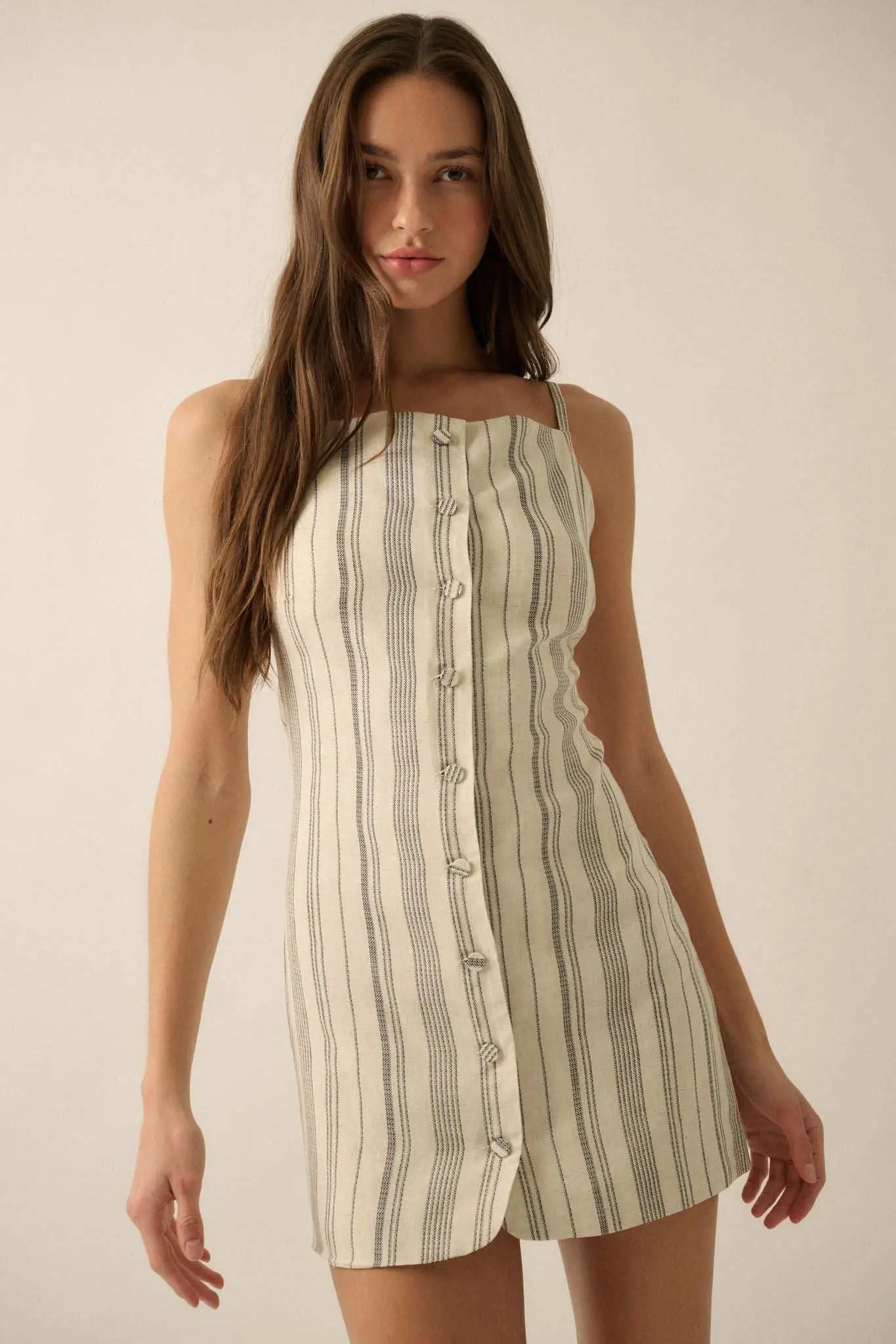 Play Along Pinstripe Button-Front Mini Dress - Image 7