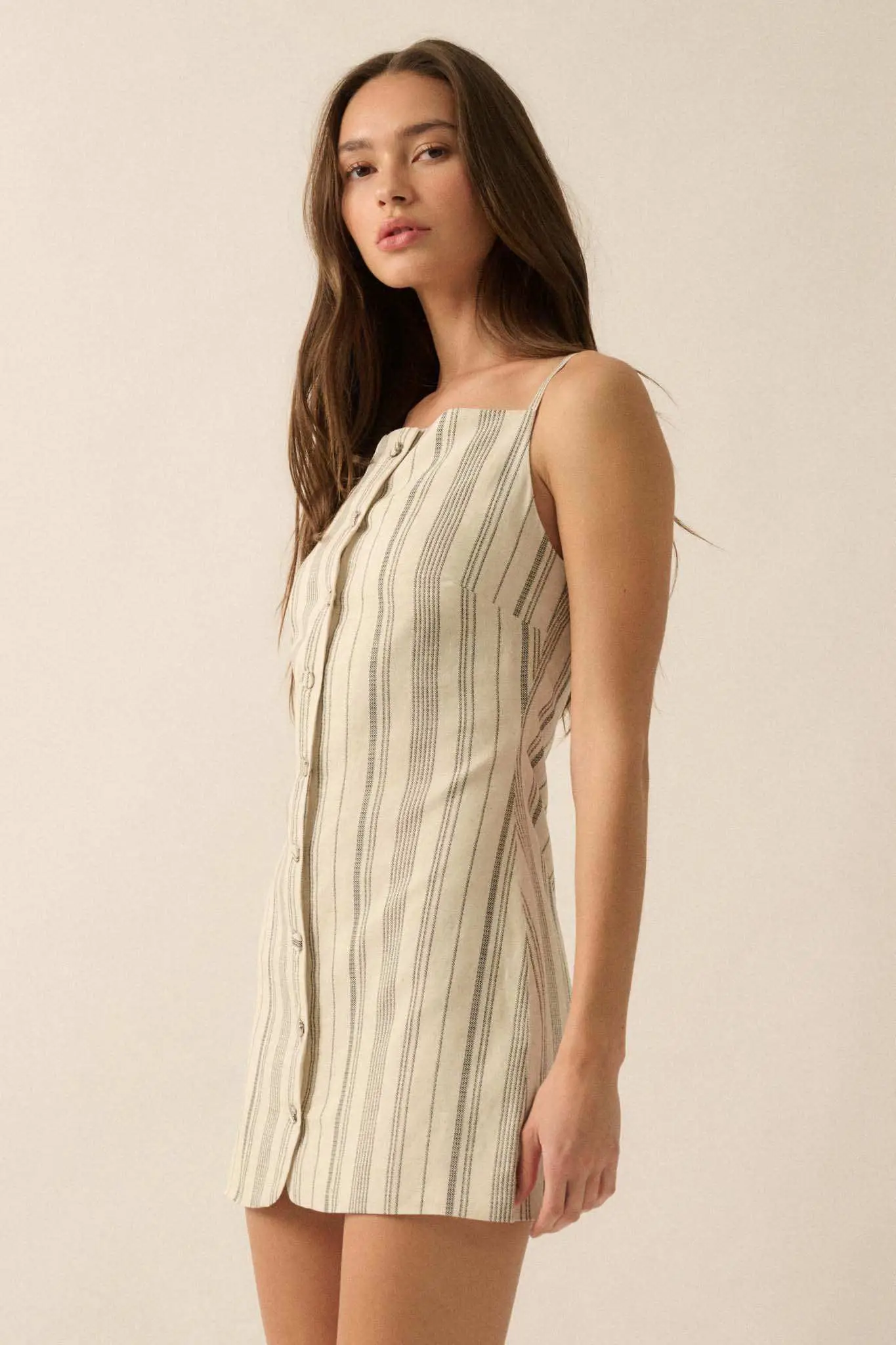 Play Along Pinstripe Button-Front Mini Dress - Image 8