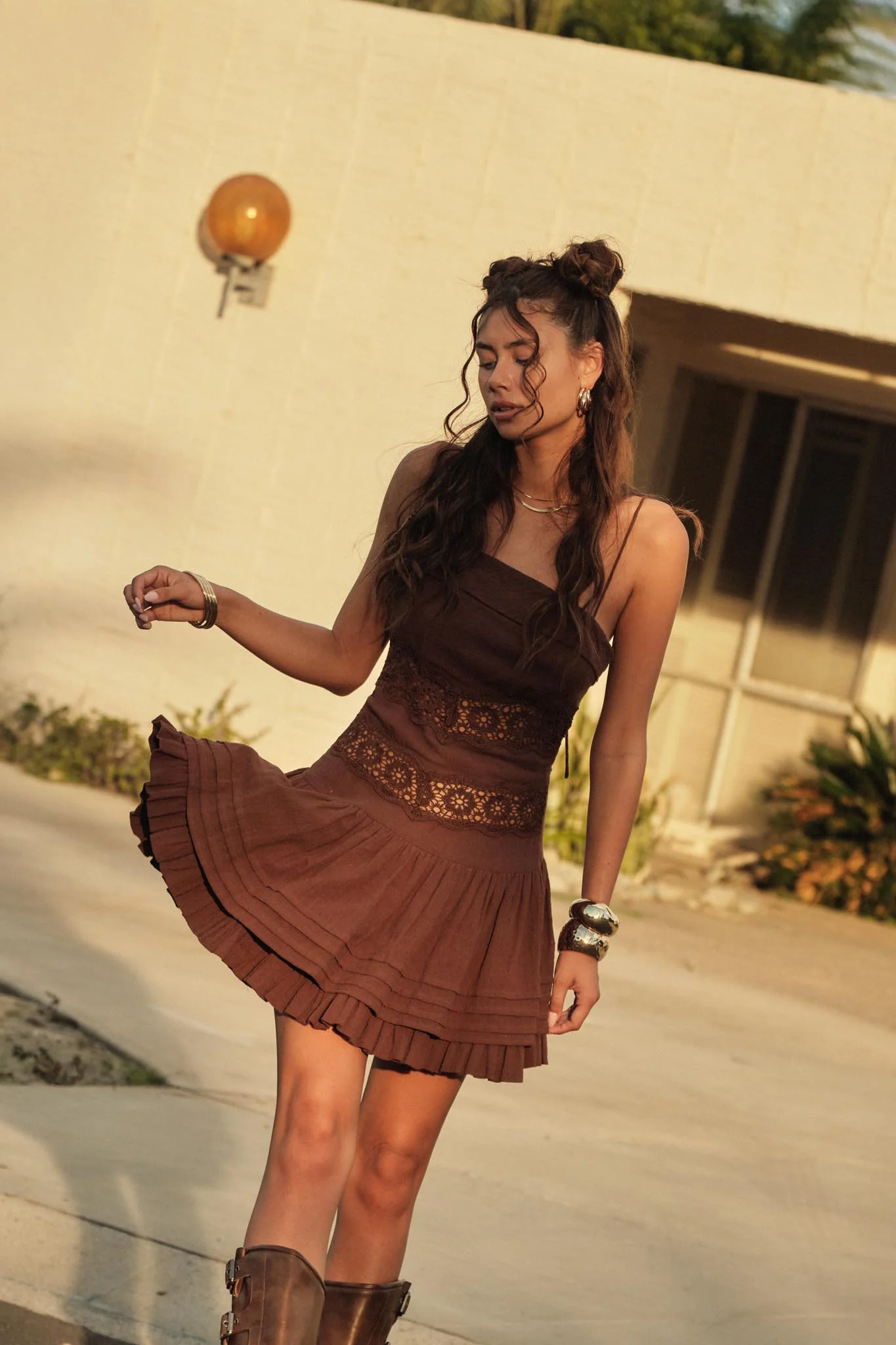 Play Date Lace-Inset Cotton Gauze Mini Dress - Image 3