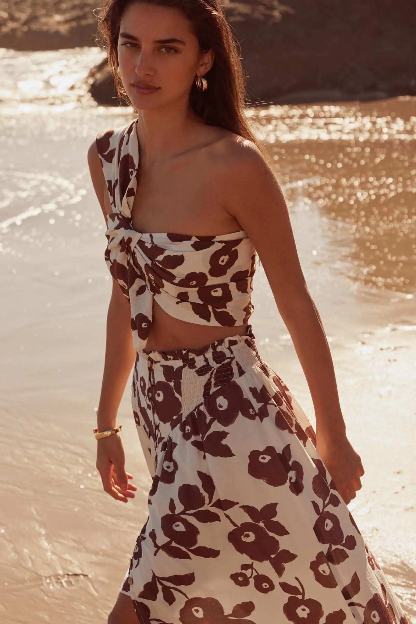 Playful Poppies Floral One-Shoulder Wrap Bandeau Top - Image 2