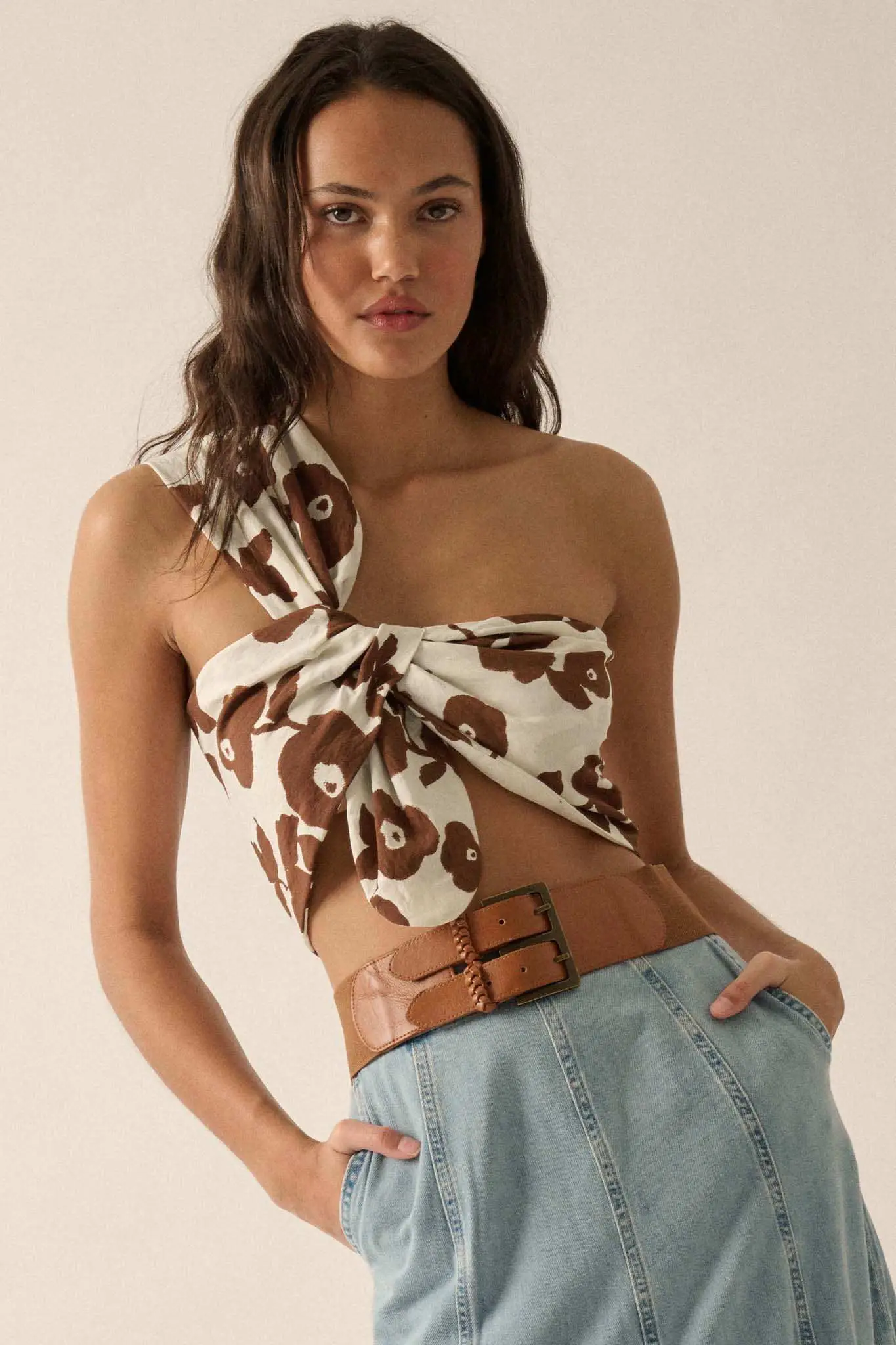 Playful Poppies Floral One-Shoulder Wrap Bandeau Top - Image 4
