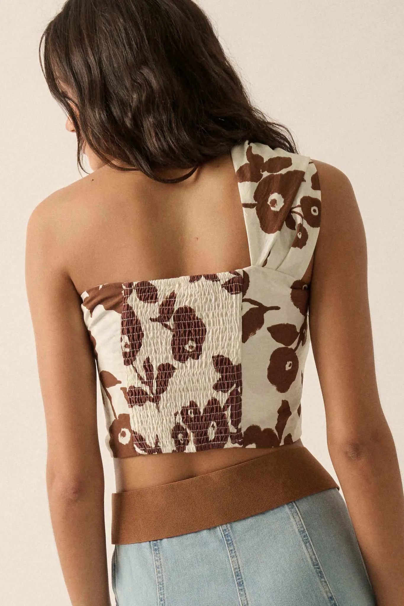 Playful Poppies Floral One-Shoulder Wrap Bandeau Top - Image 9