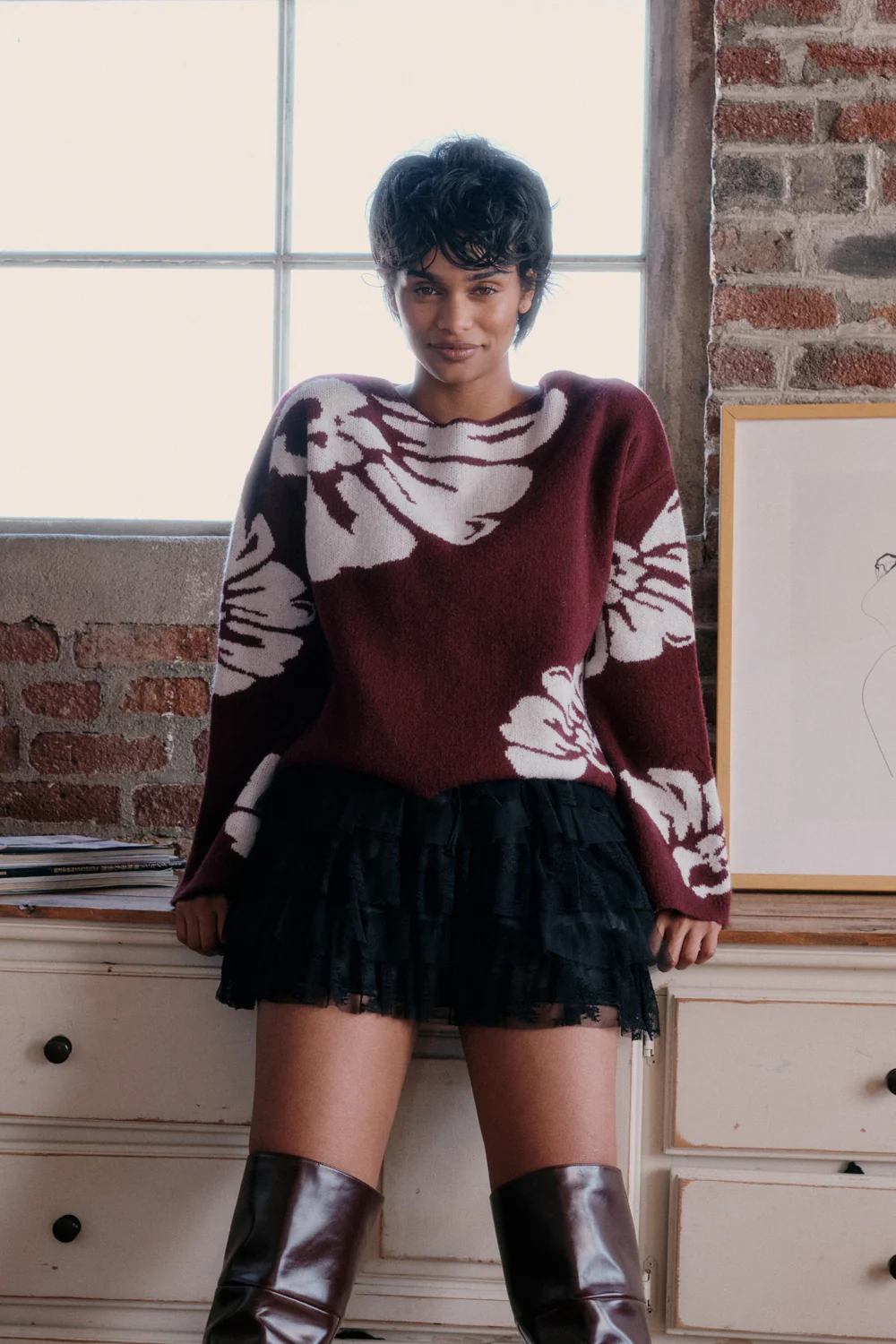 Pleasant Petals Floral Jacquard-Knit Sweater - Image 2