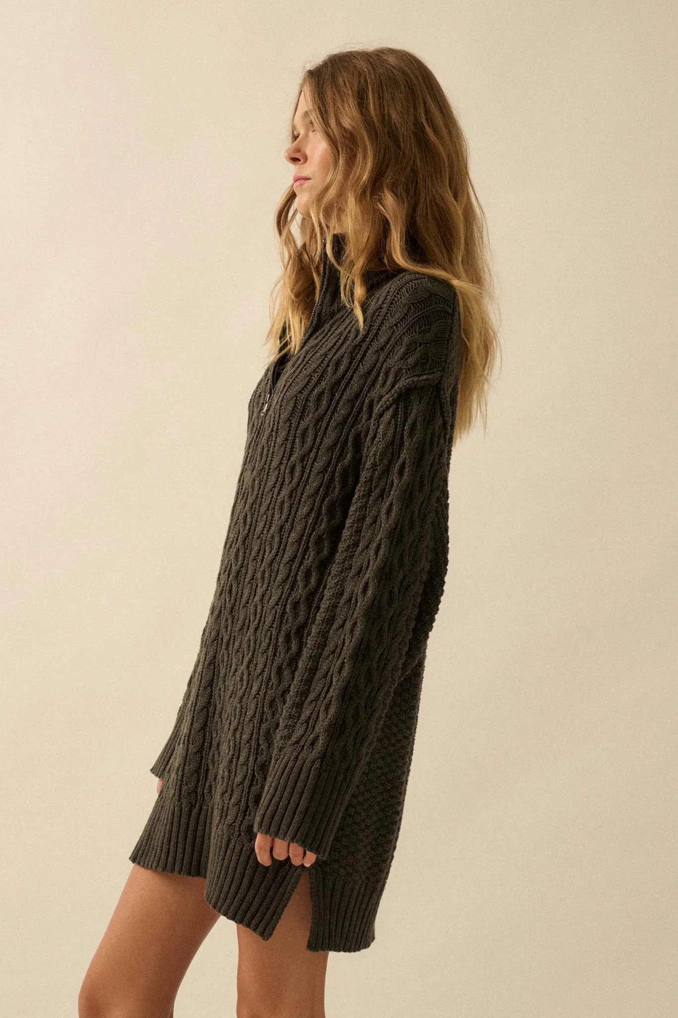 Plot Twist Half-Zip Cable Knit Sweater Dress - Image 11