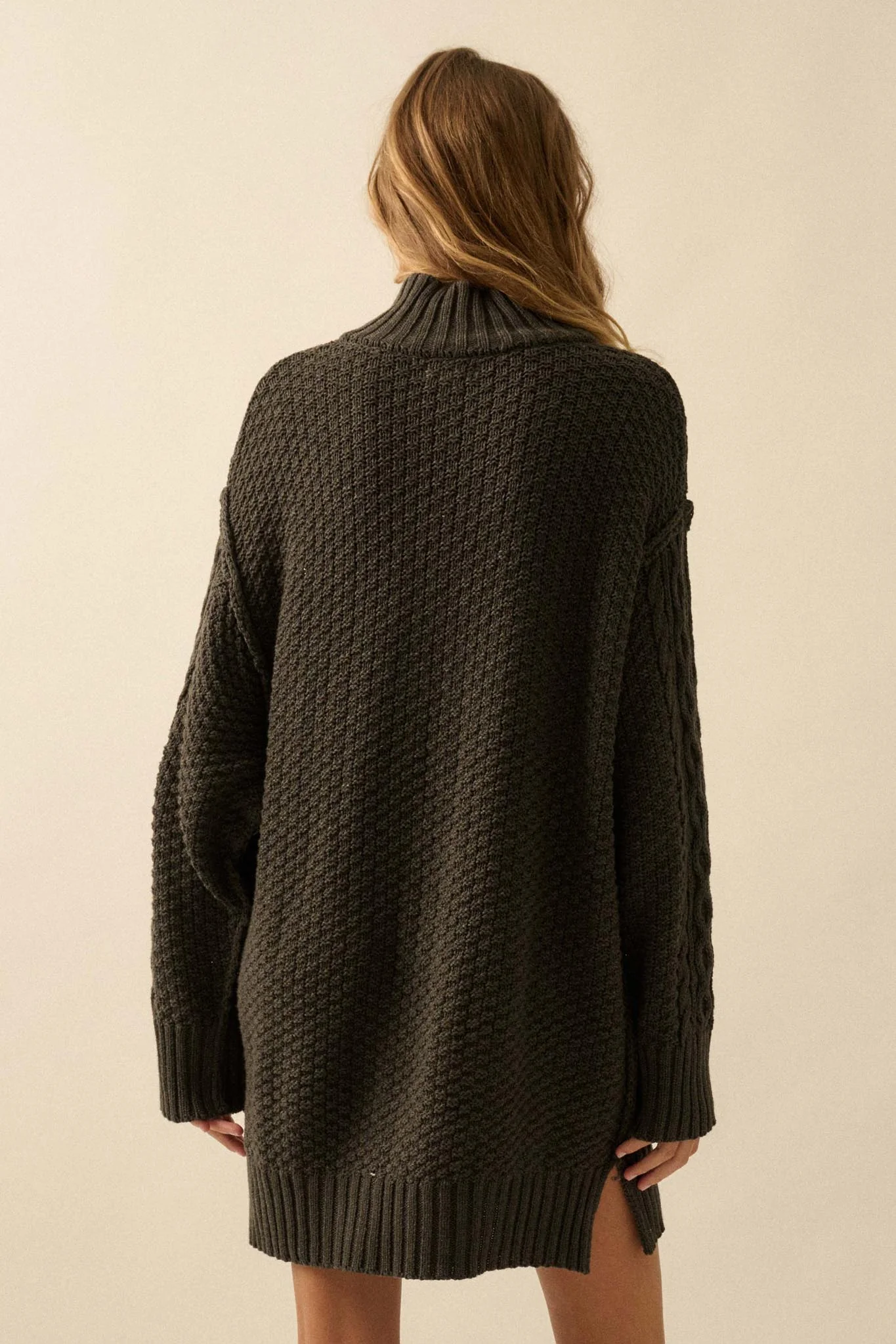 Plot Twist Half-Zip Cable Knit Sweater Dress - Image 12