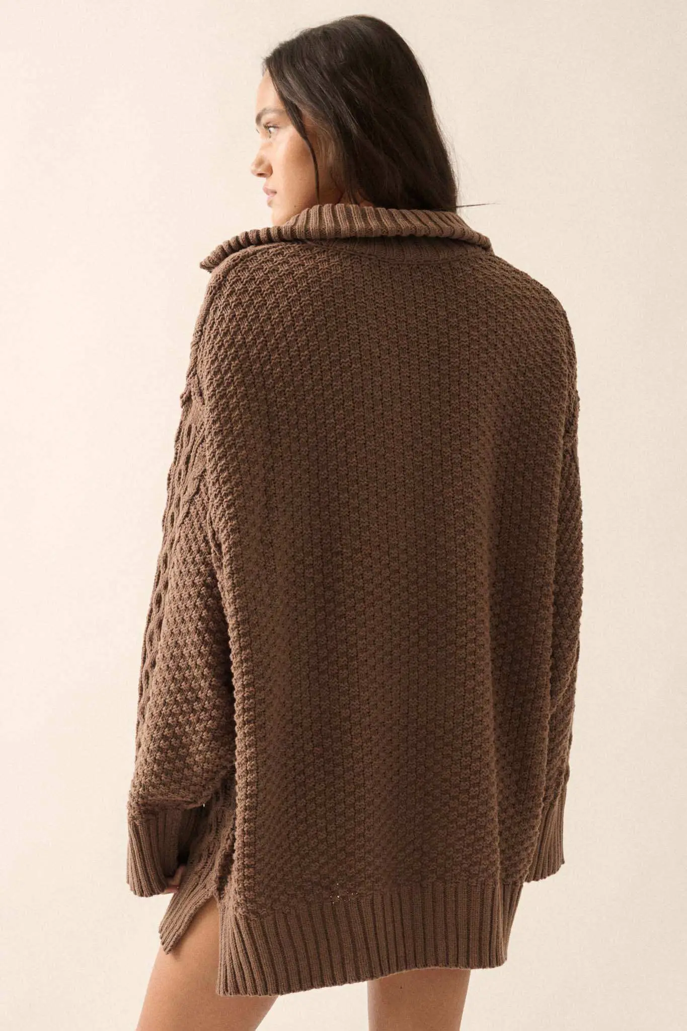 Plot Twist Half-Zip Cable Knit Sweater Dress - Image 20