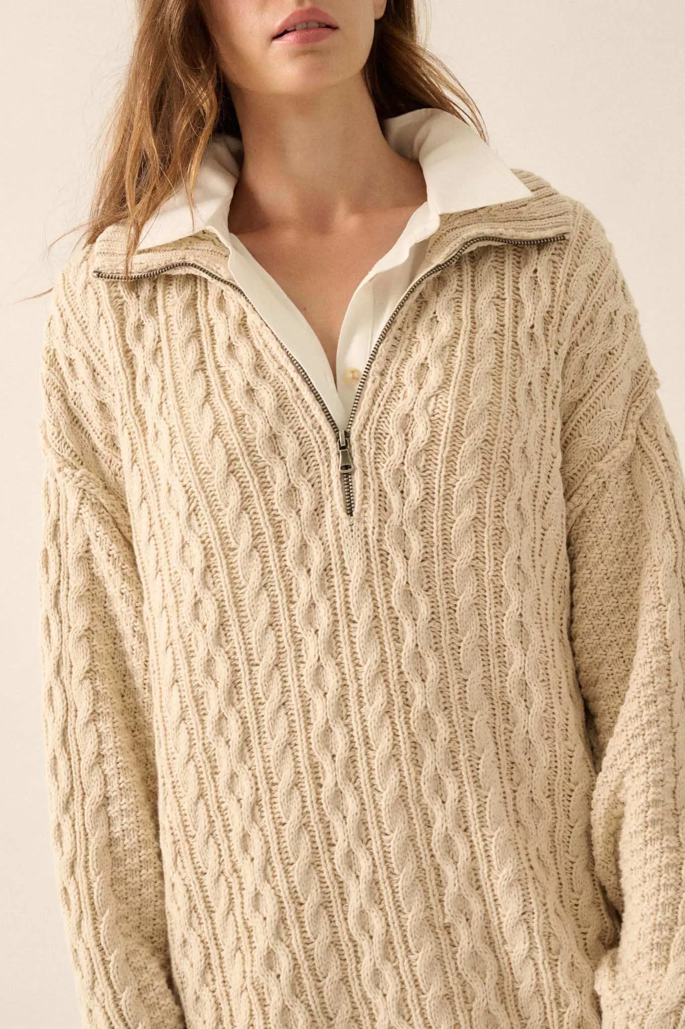 Plot Twist Half-Zip Cable Knit Sweater Dress - Image 21