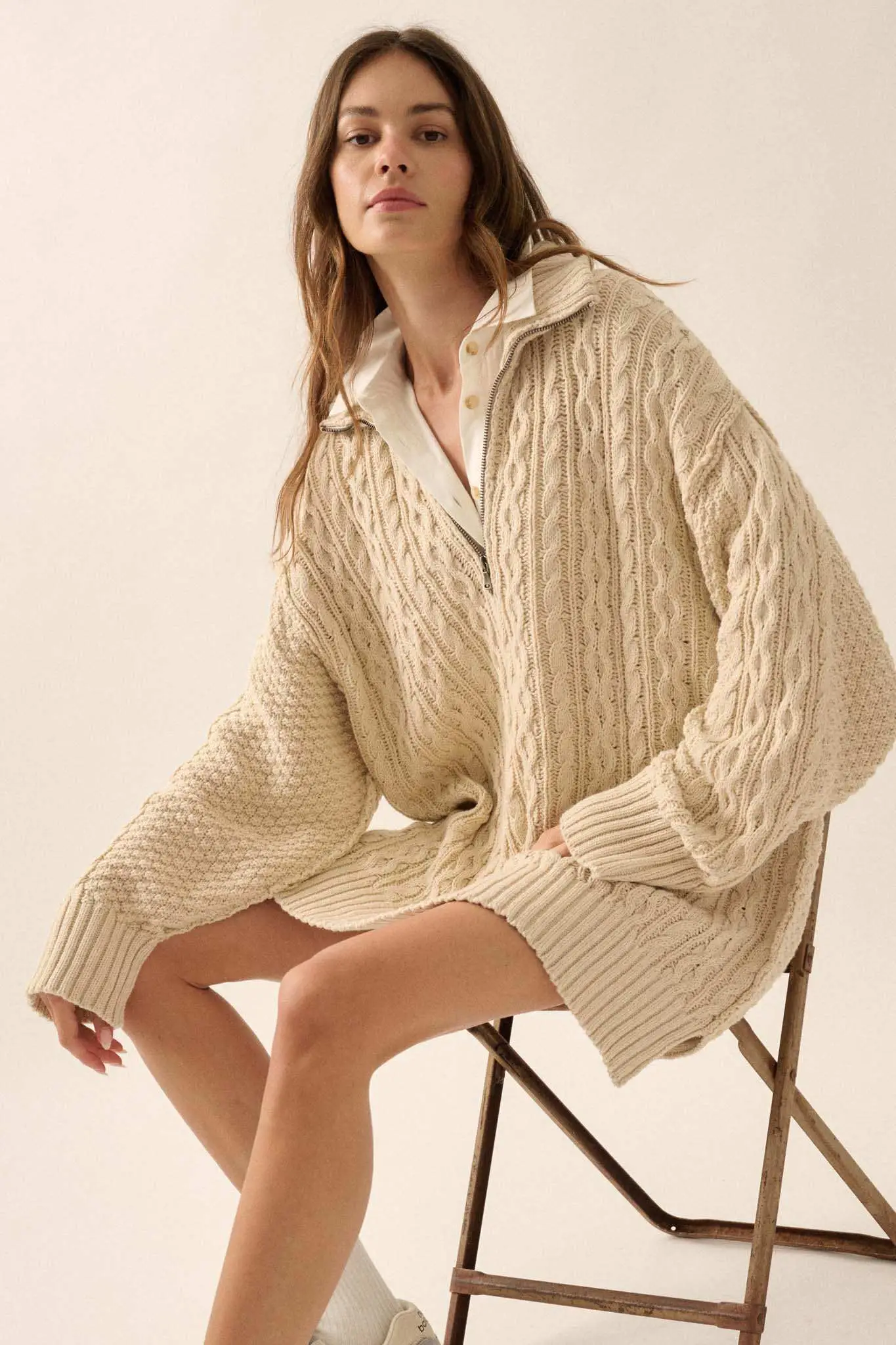 Plot Twist Half-Zip Cable Knit Sweater Dress - Image 23