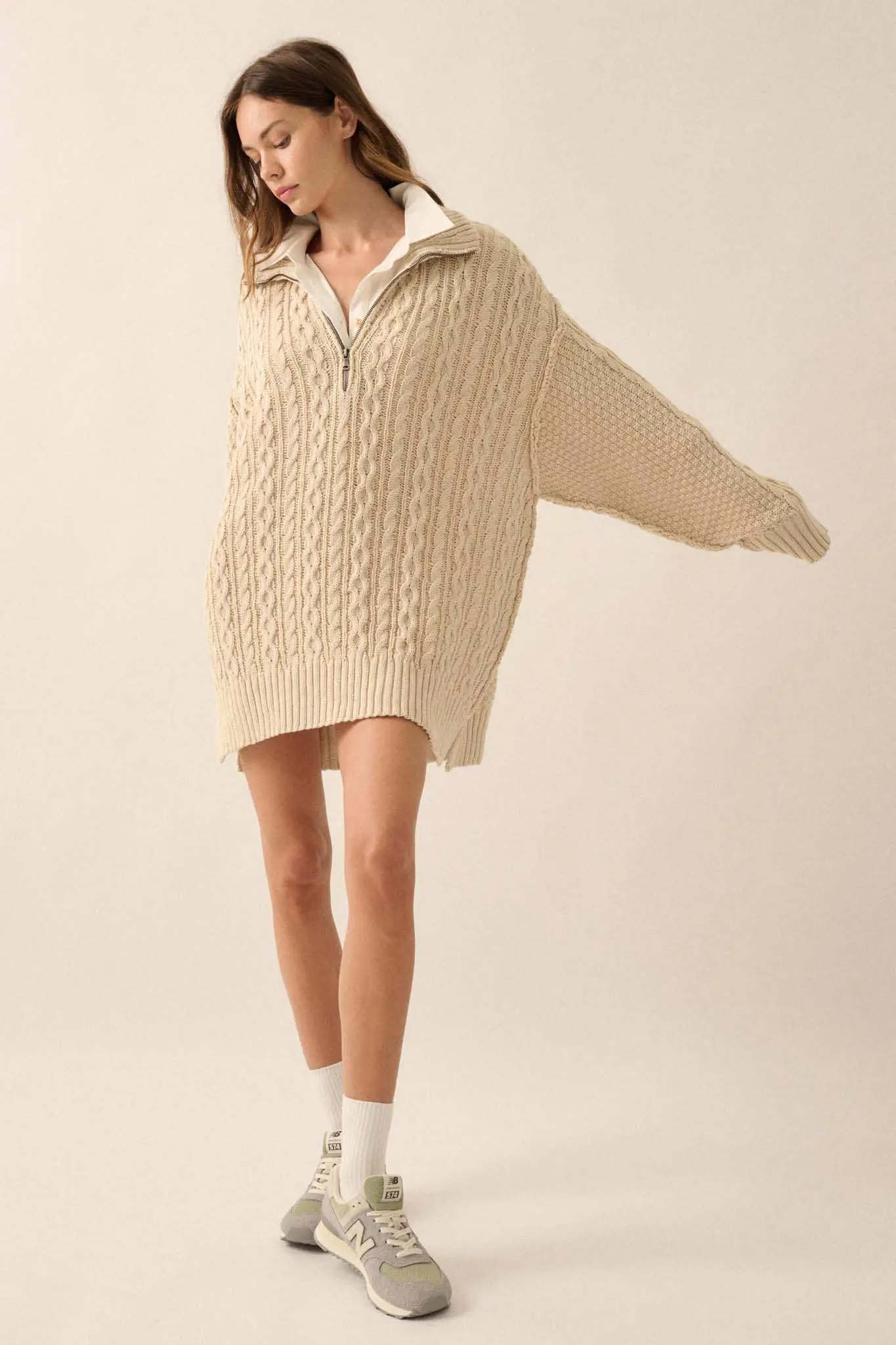 Plot Twist Half-Zip Cable Knit Sweater Dress - Image 24