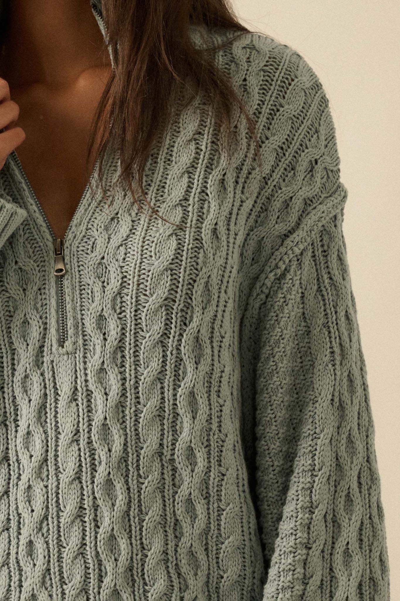 Plot Twist Half-Zip Cable Knit Sweater Dress - Image 3