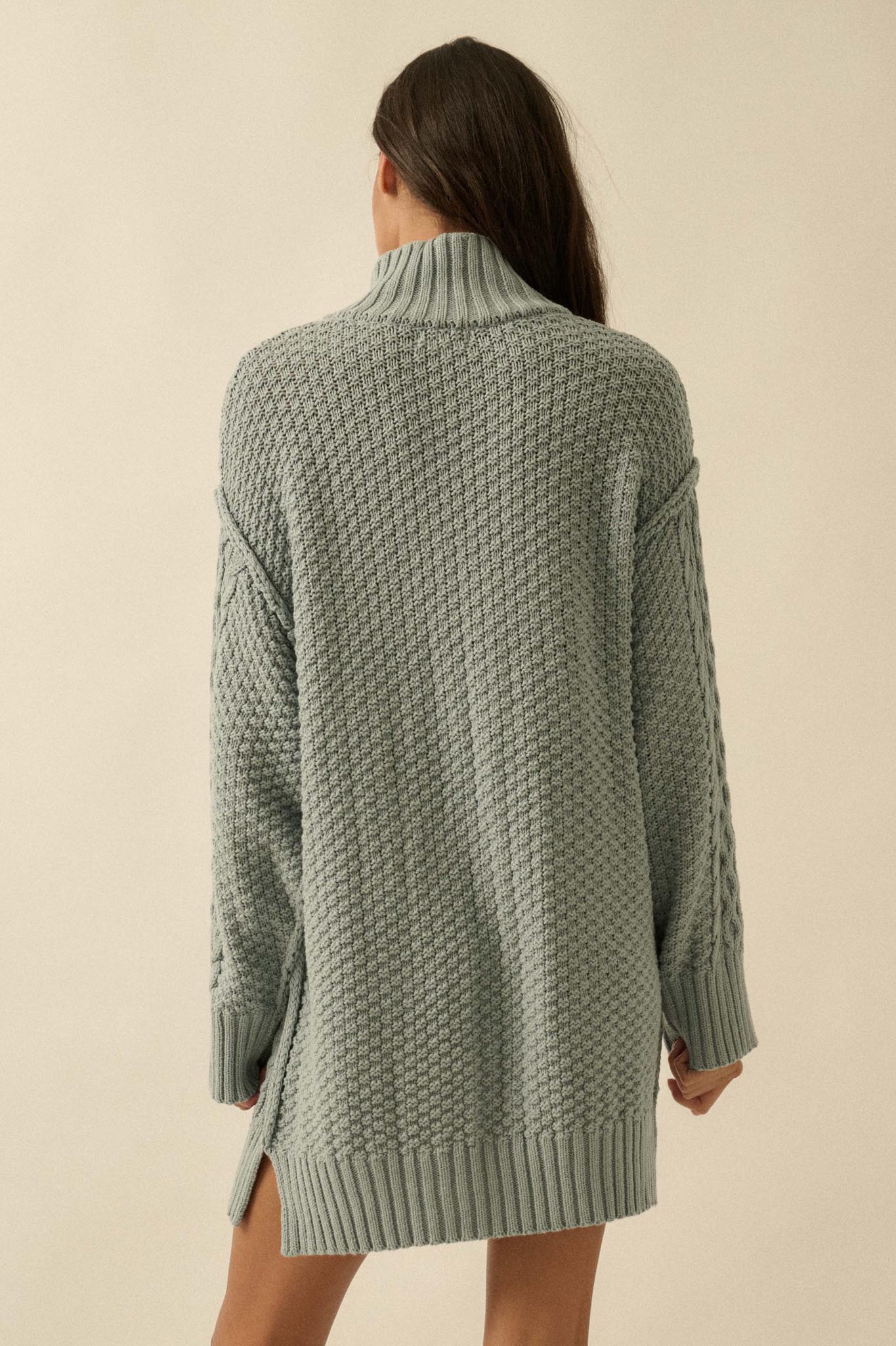 Plot Twist Half-Zip Cable Knit Sweater Dress - Image 6