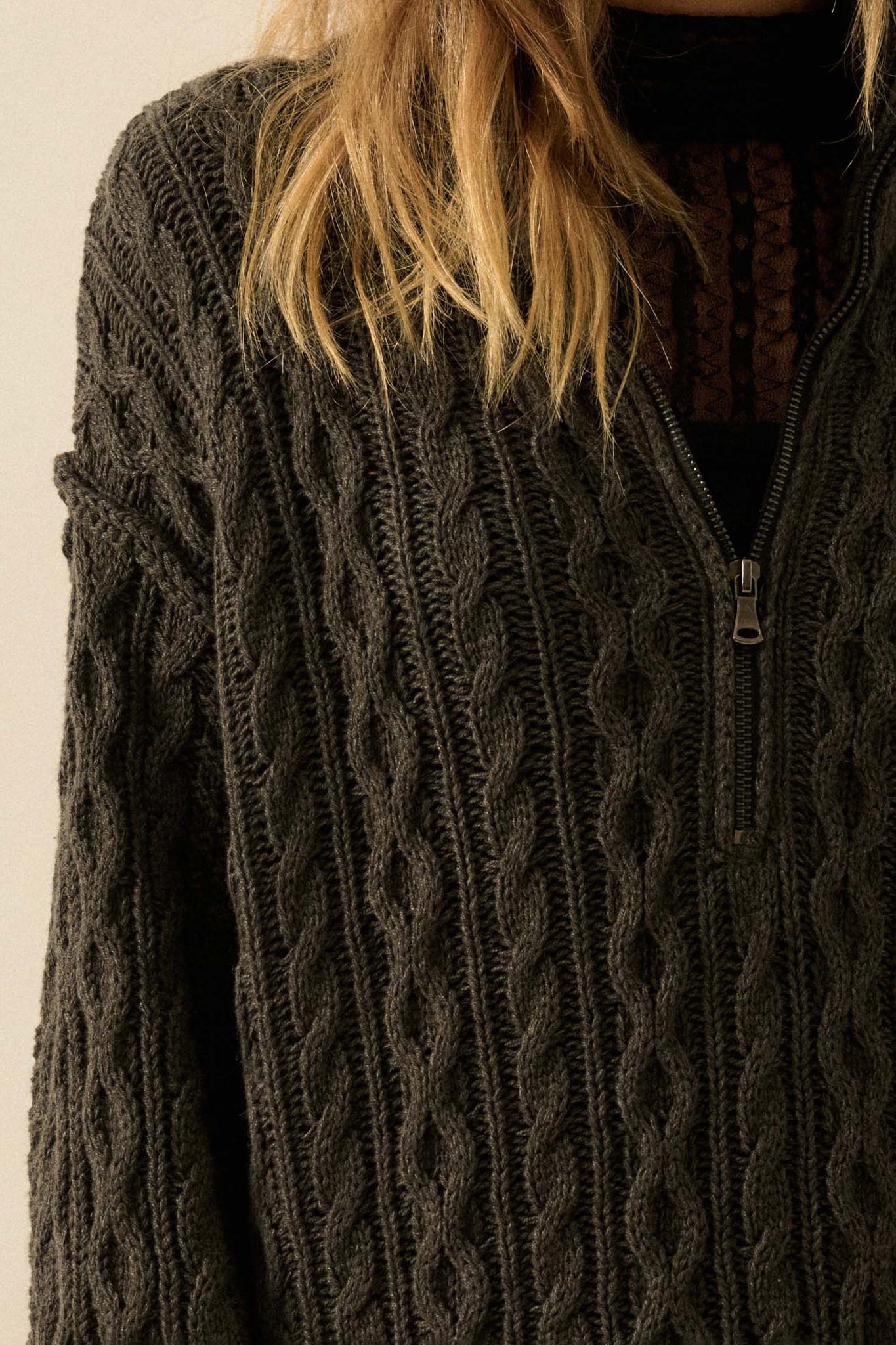 Plot Twist Half-Zip Cable Knit Sweater Dress - Image 8