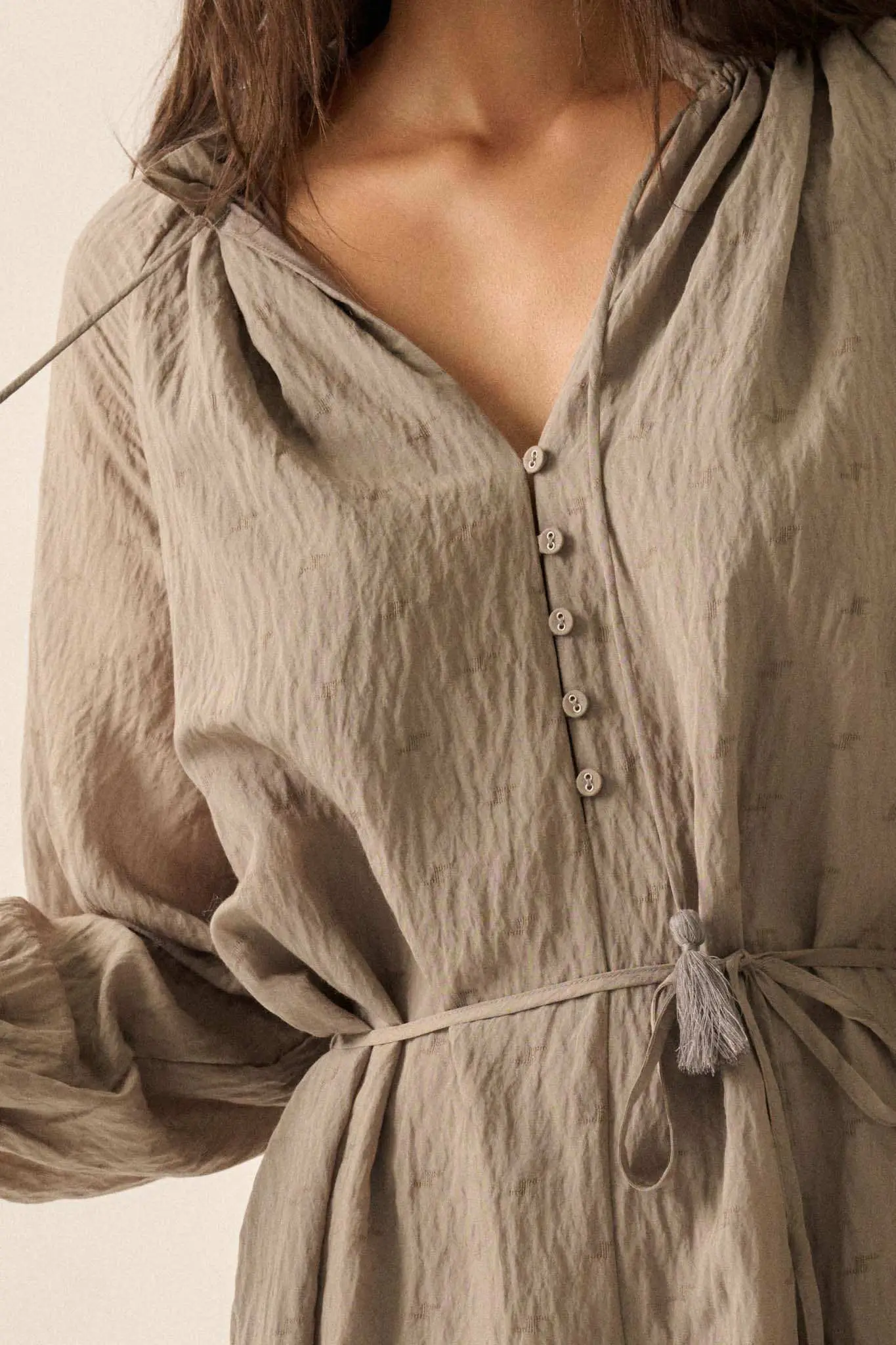 Poetic Heart Jacquard Peasant-Sleeve Belted Romper - Image 10