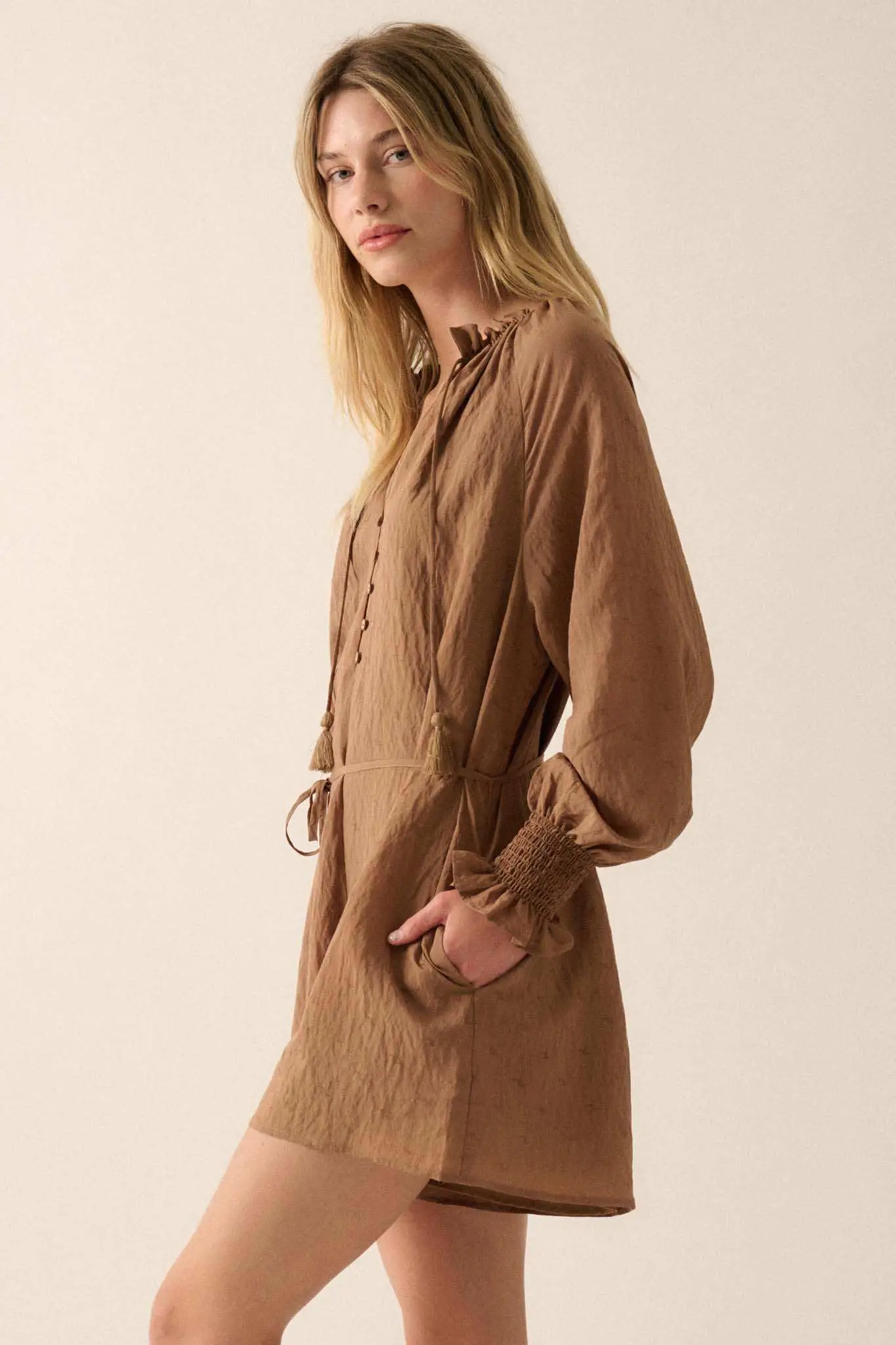 Poetic Heart Jacquard Peasant-Sleeve Belted Romper - Image 8