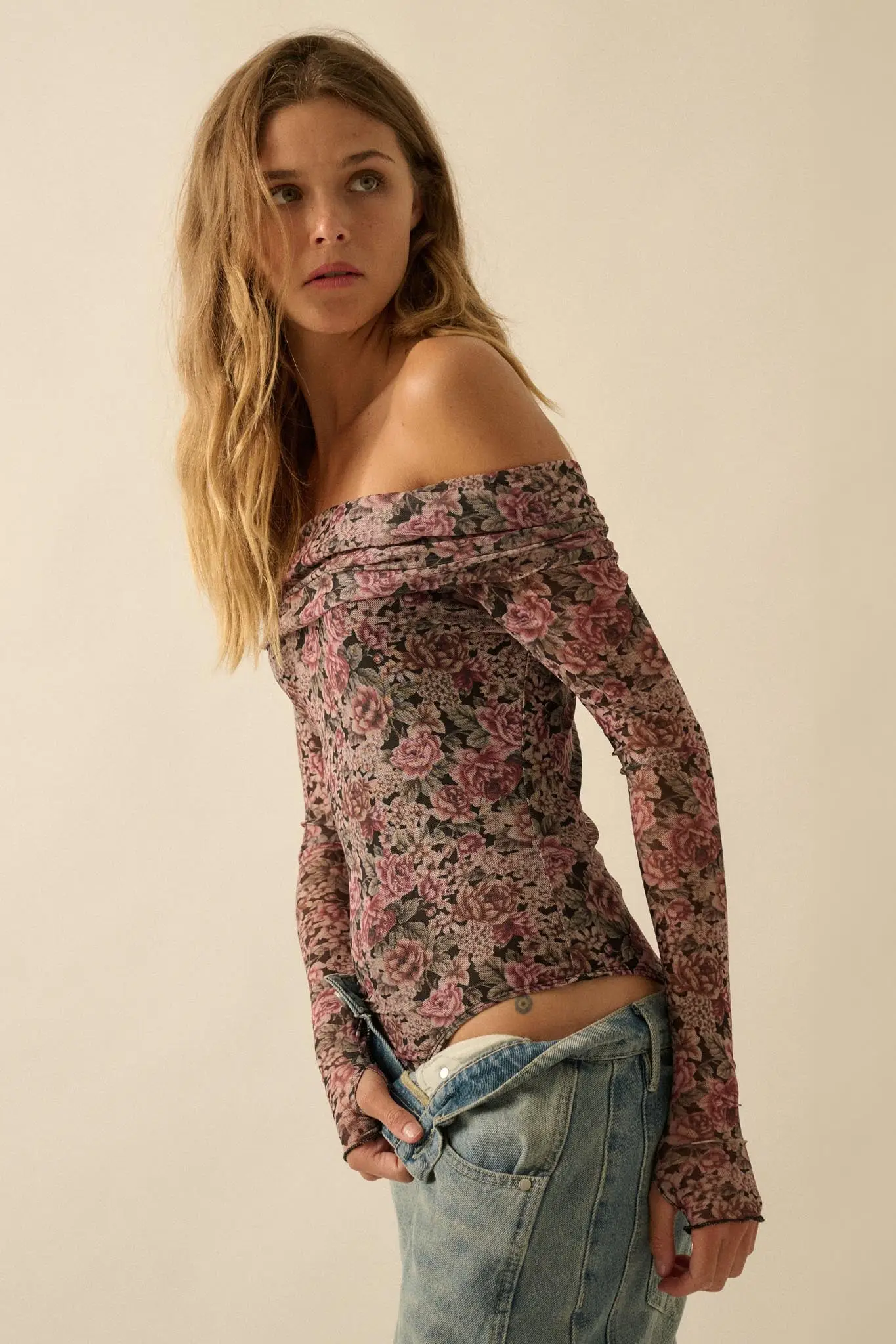 Poetic Petals Floral Mesh Foldover Bodysuit - Image 10