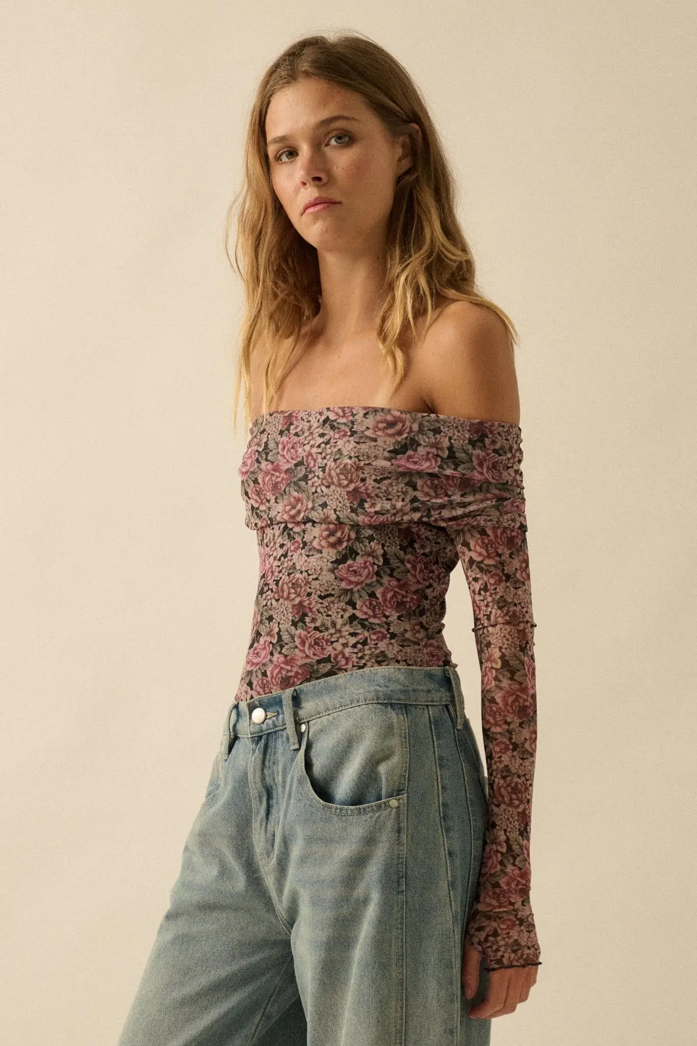 Poetic Petals Floral Mesh Foldover Bodysuit - Image 11