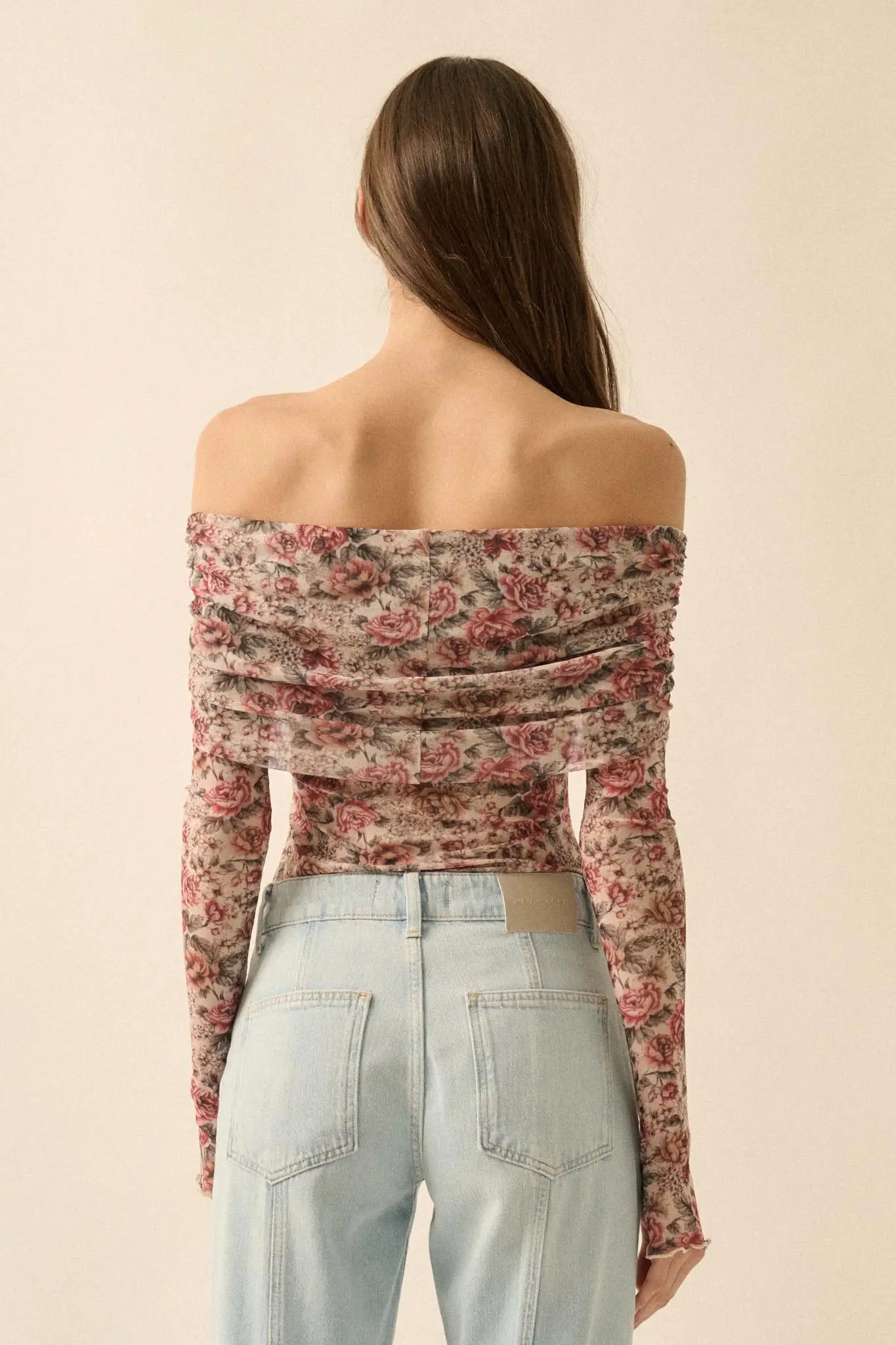 Poetic Petals Floral Mesh Foldover Bodysuit - Image 2