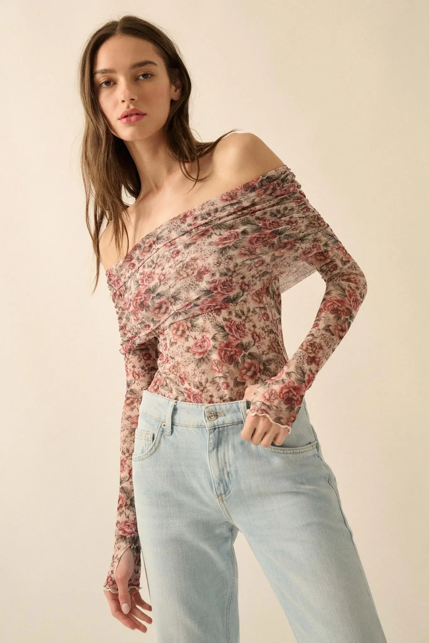 Poetic Petals Floral Mesh Foldover Bodysuit - Image 3