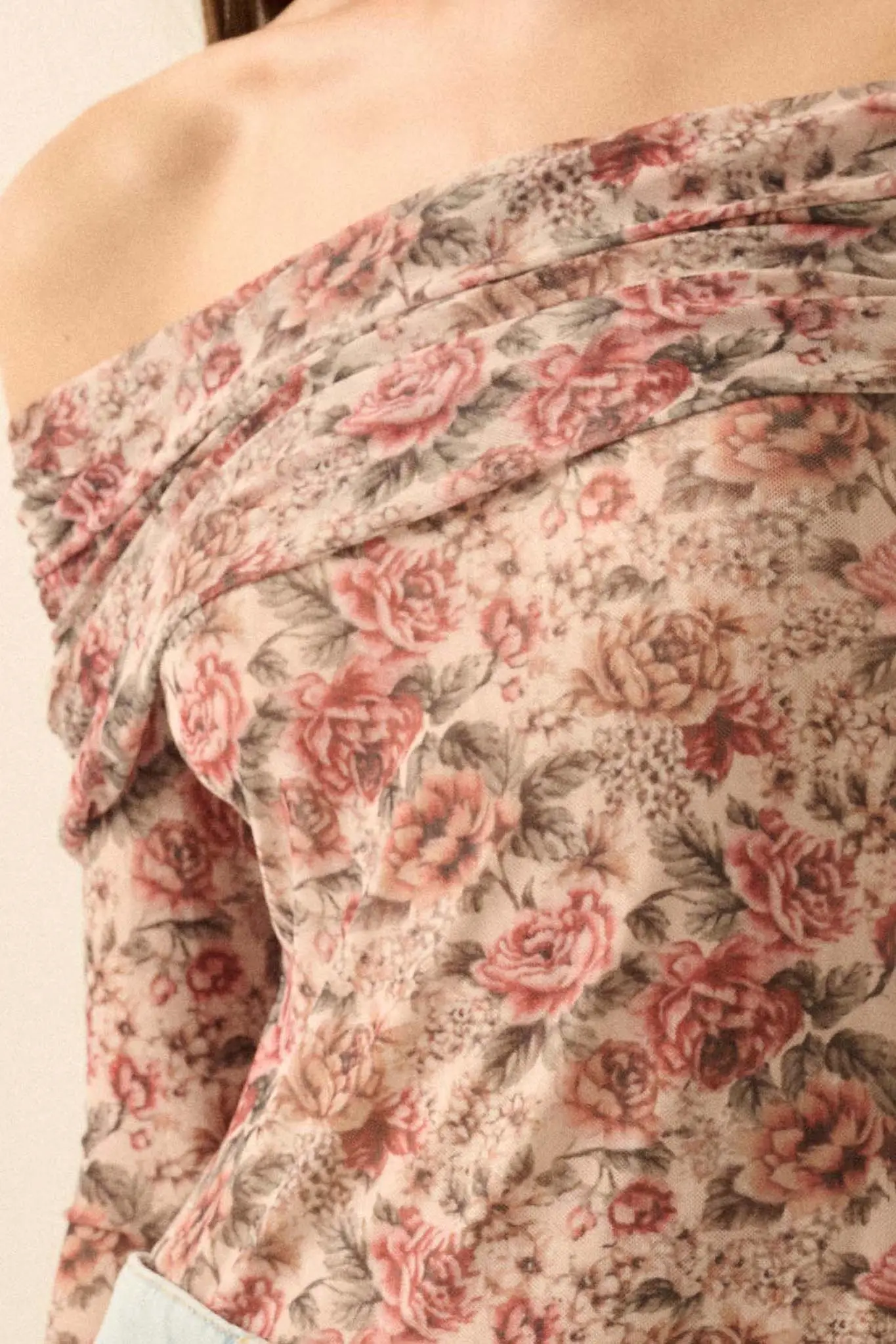 Poetic Petals Floral Mesh Foldover Bodysuit - Image 4