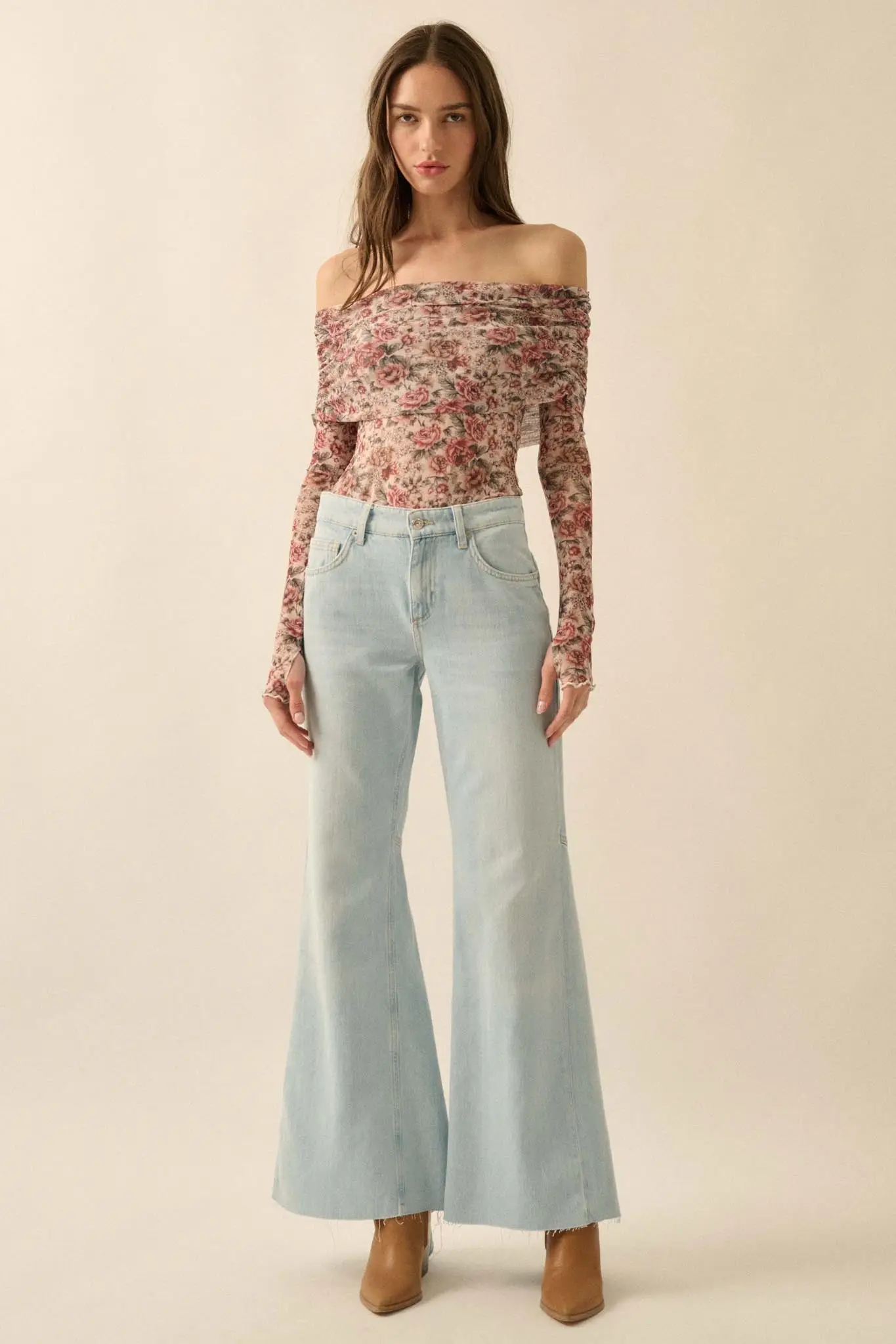 Poetic Petals Floral Mesh Foldover Bodysuit - Image 5