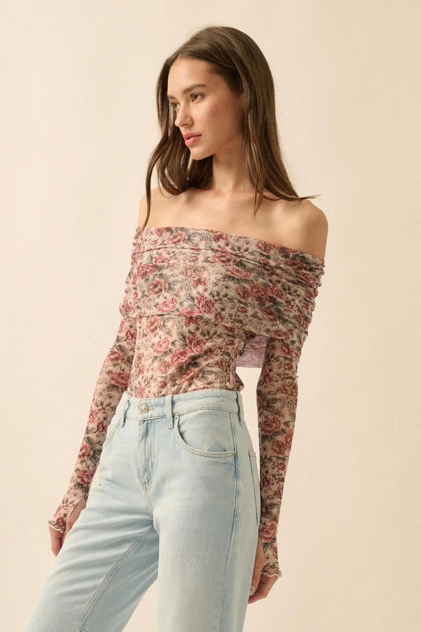 Poetic Petals Floral Mesh Foldover Bodysuit - Image 6