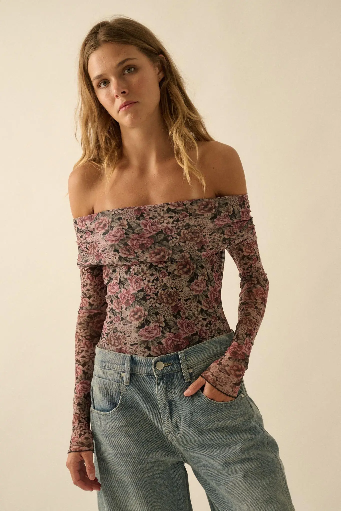 Poetic Petals Floral Mesh Foldover Bodysuit - Image 7