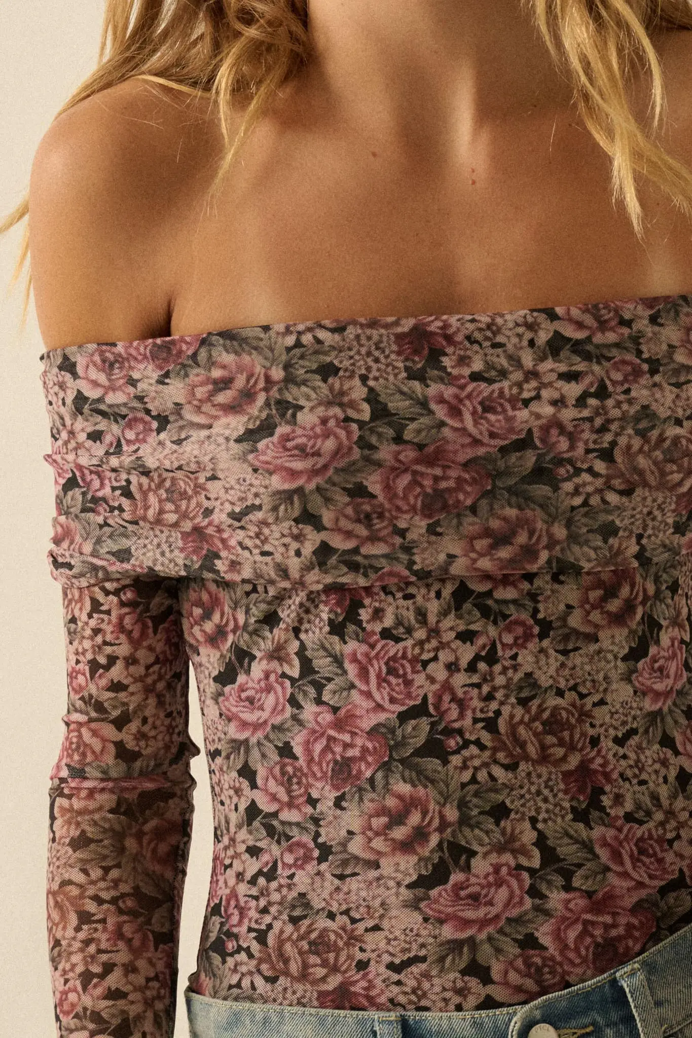Poetic Petals Floral Mesh Foldover Bodysuit - Image 8