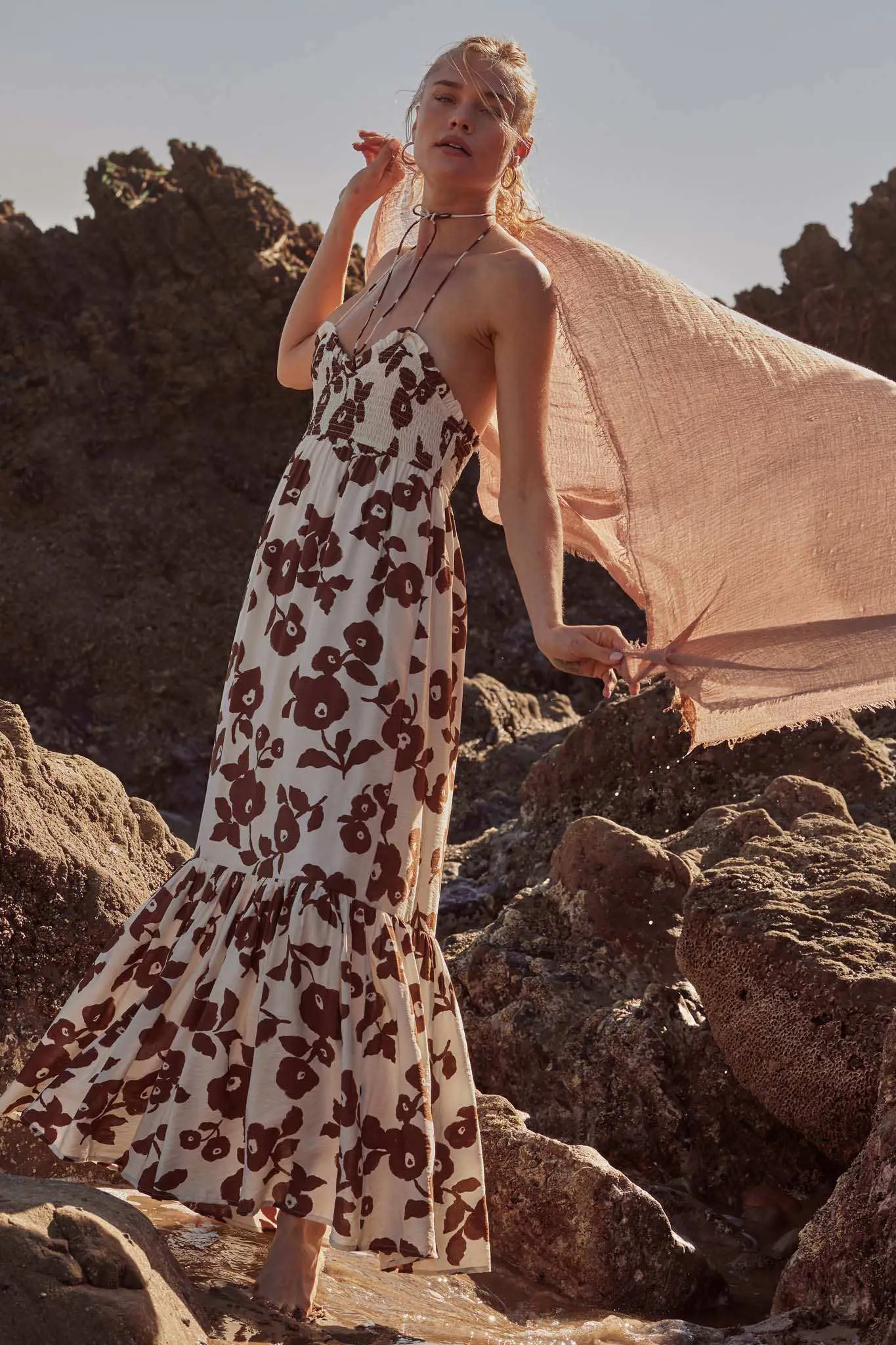 Poppy Prairie Smocked Floral Halter Maxi Dress - Image 2