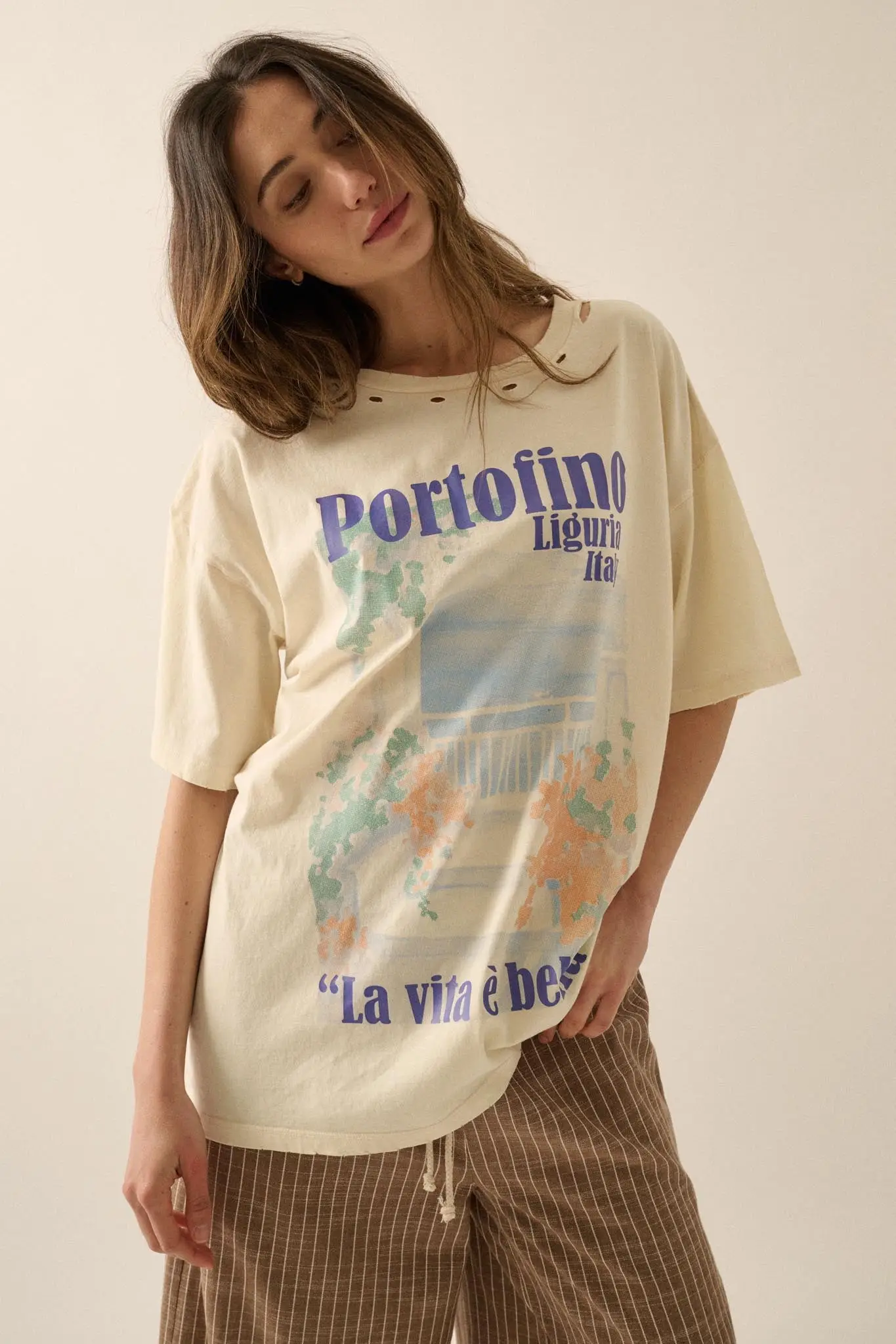 Portofino Italy Distressed Oversize Graphic Tee - Image 7