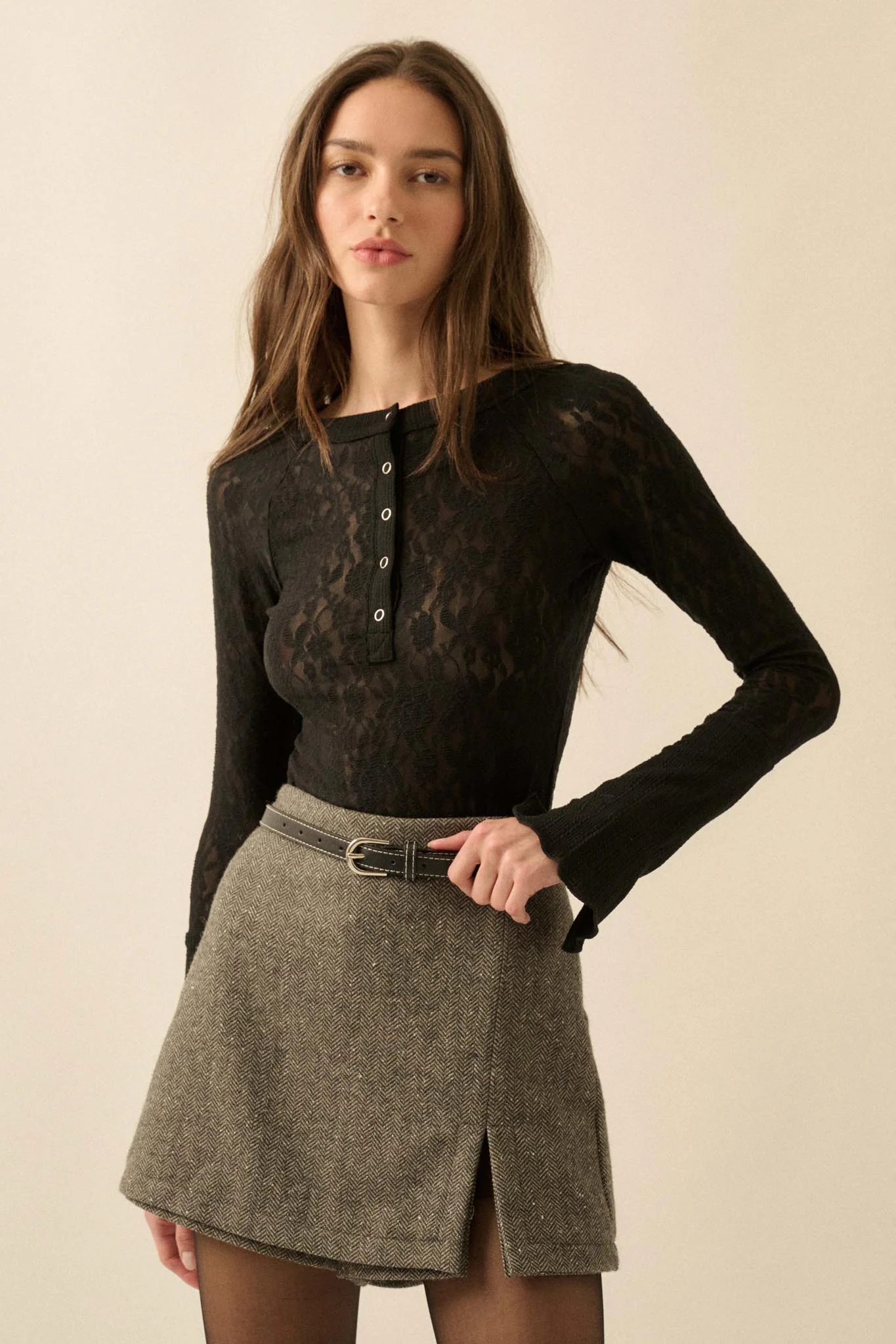 Posh Life Herringbone Tweed Mini Skort - Image 18