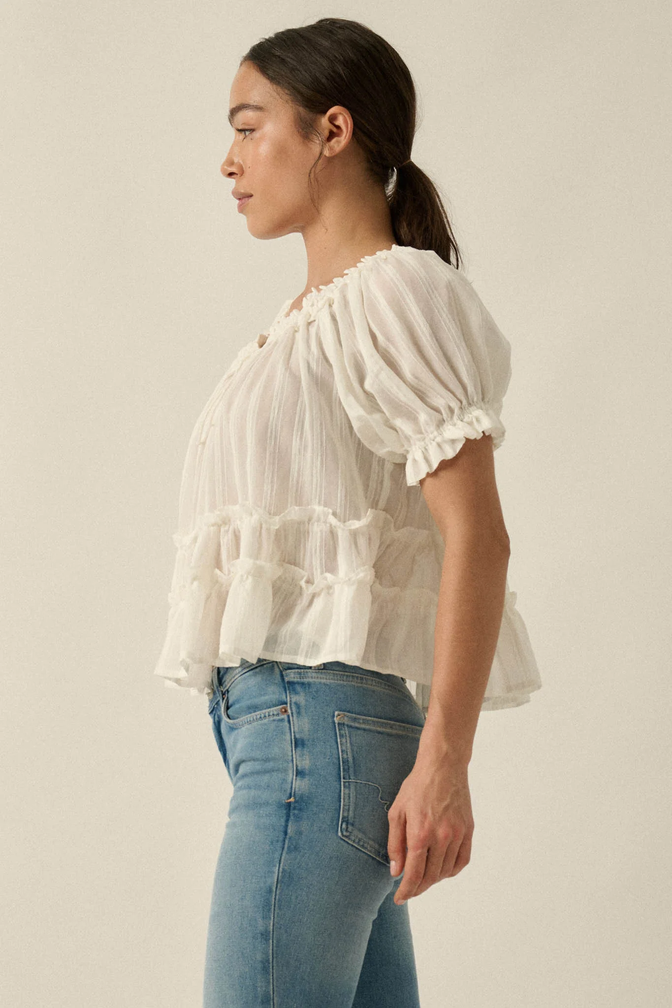 Precious Days Tonal Stripe Ruffle Babydoll Top - Image 11