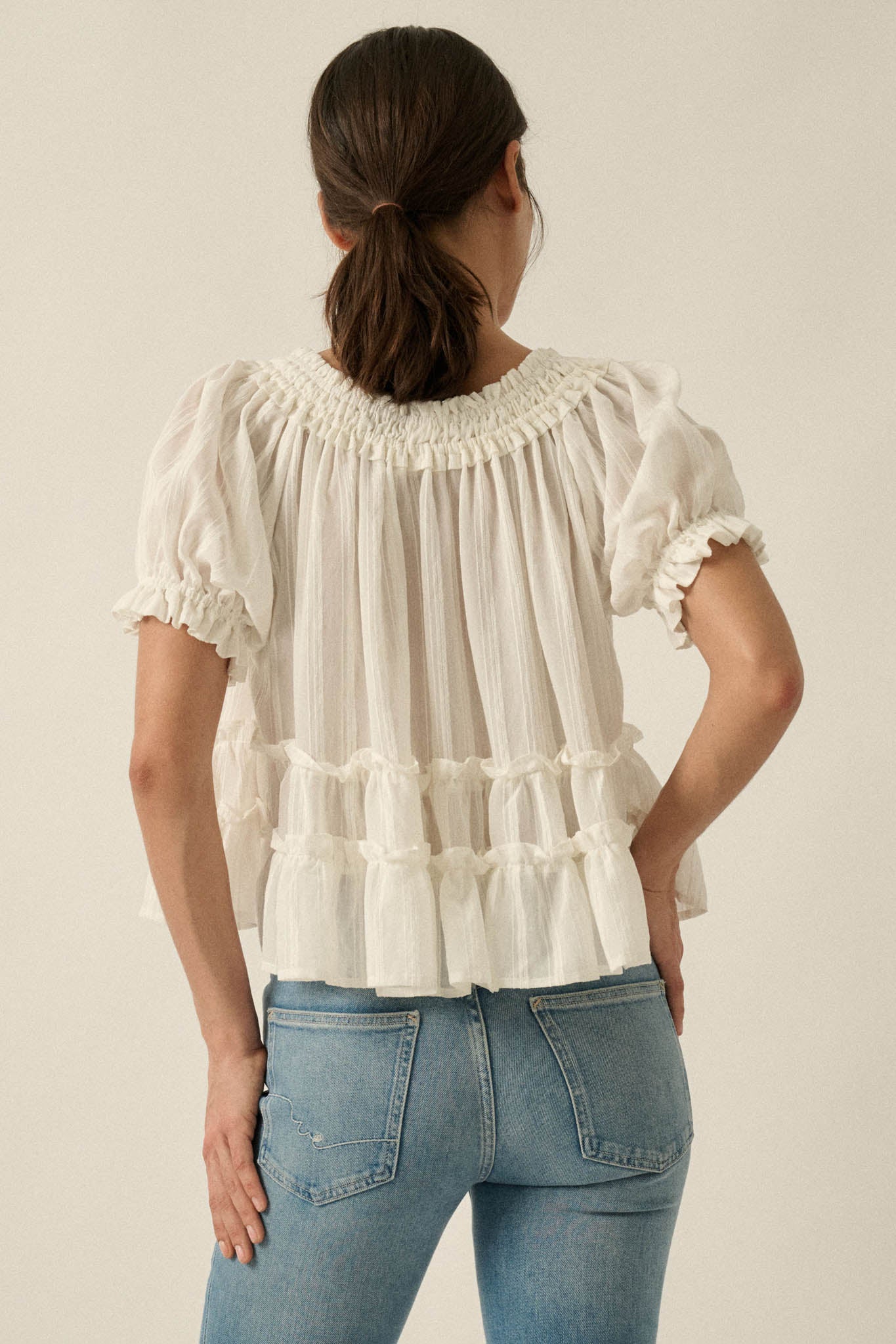 Precious Days Tonal Stripe Ruffle Babydoll Top - Image 12