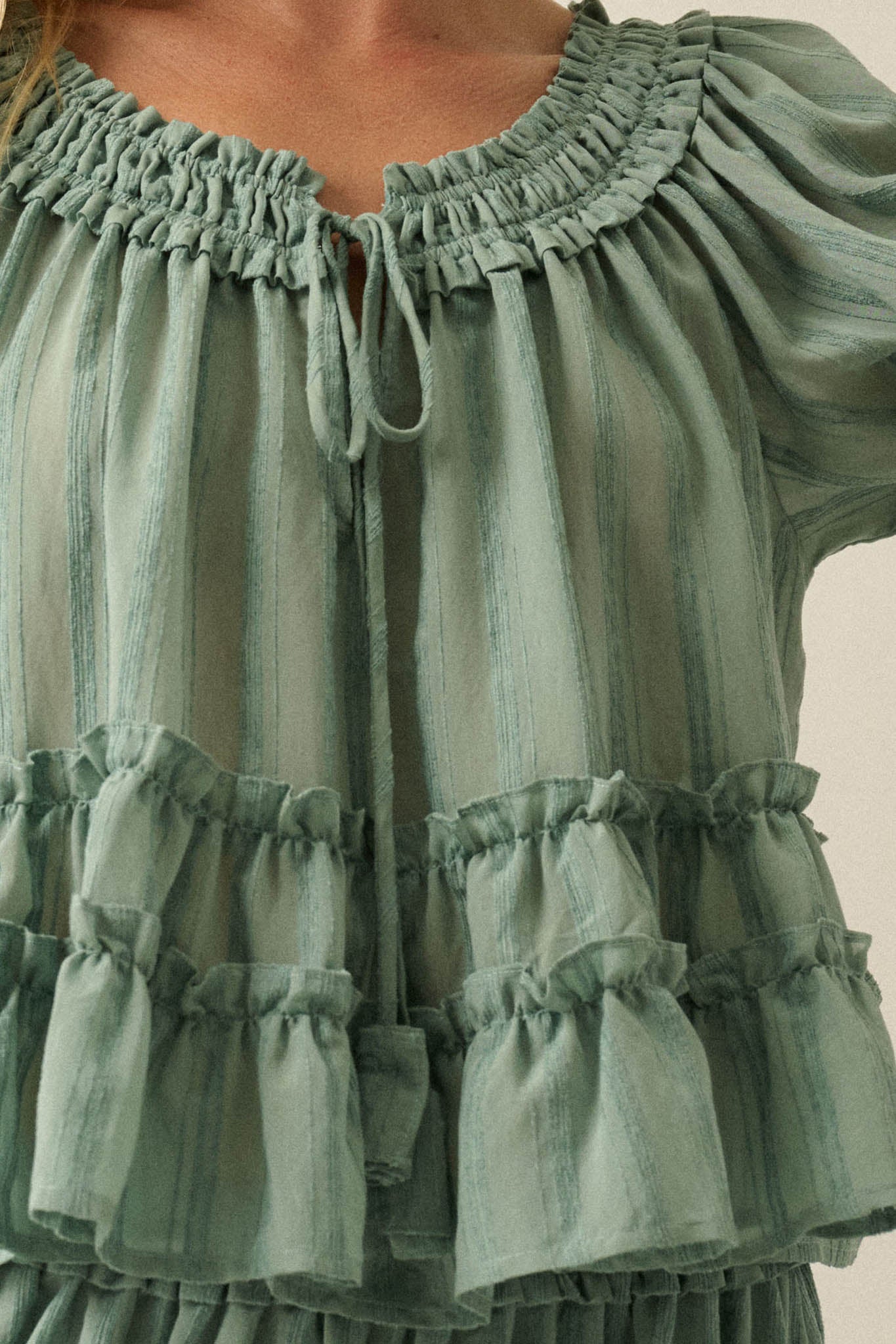 Precious Days Tonal Stripe Ruffle Babydoll Top - Image 2