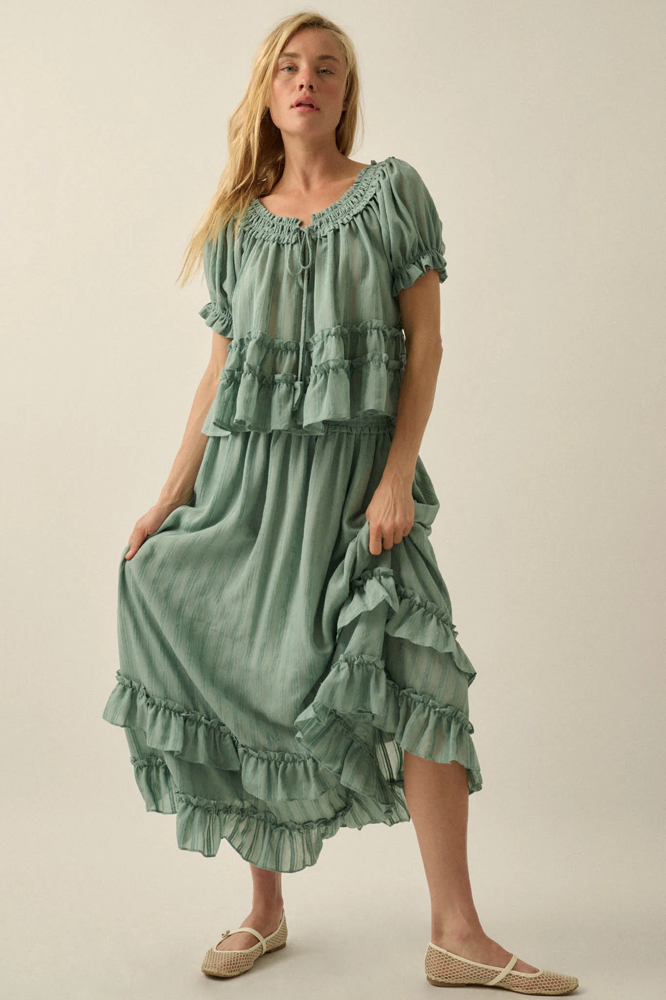 Precious Days Tonal Stripe Ruffle Babydoll Top - Image 3