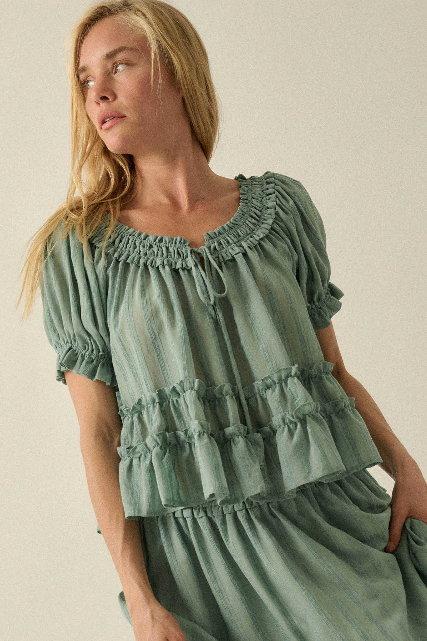 Precious Days Tonal Stripe Ruffle Babydoll Top - Image 4