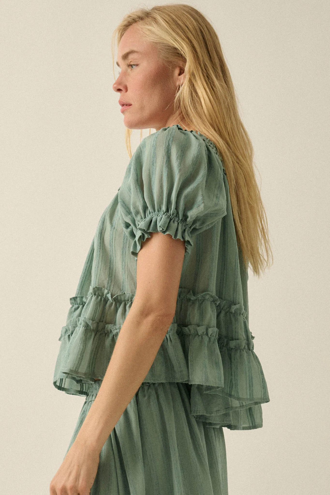 Precious Days Tonal Stripe Ruffle Babydoll Top - Image 5