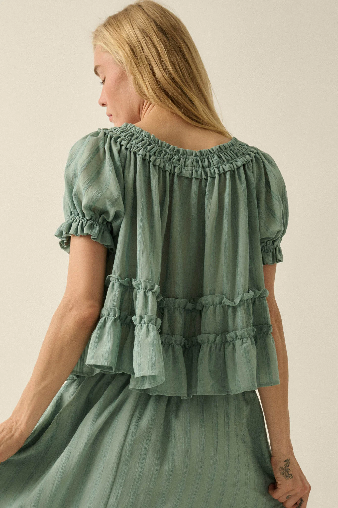 Precious Days Tonal Stripe Ruffle Babydoll Top - Image 6