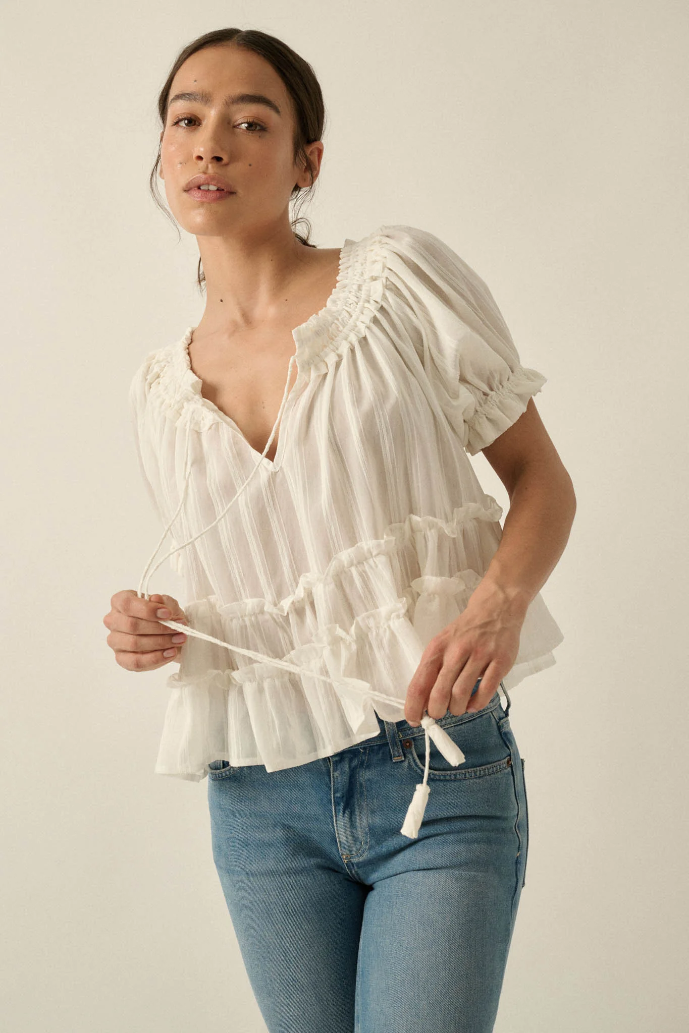 Precious Days Tonal Stripe Ruffle Babydoll Top - Image 7