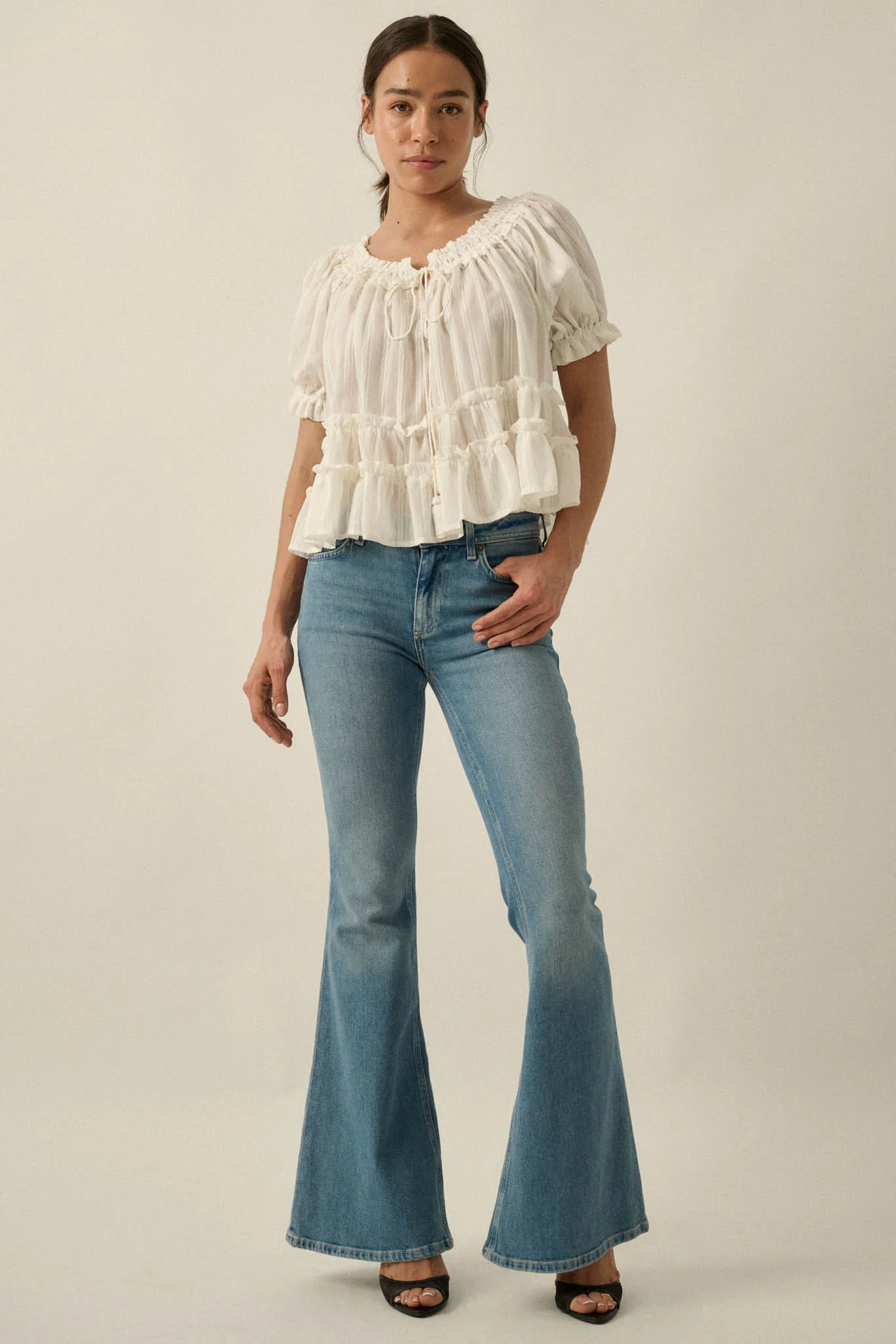 Precious Days Tonal Stripe Ruffle Babydoll Top - Image 9