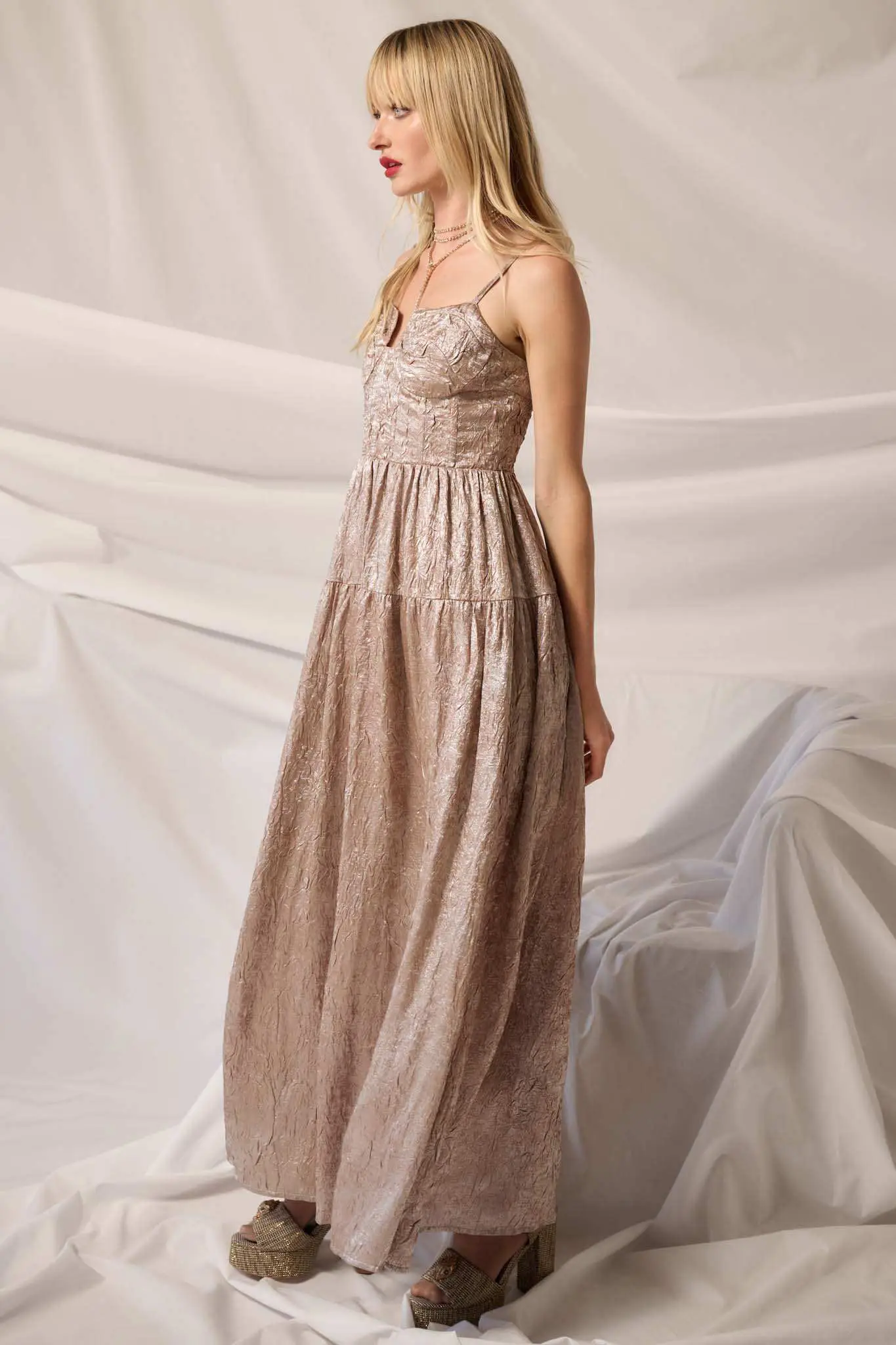 Precious Metals Textured Metallic Maxi Dress - Image 5