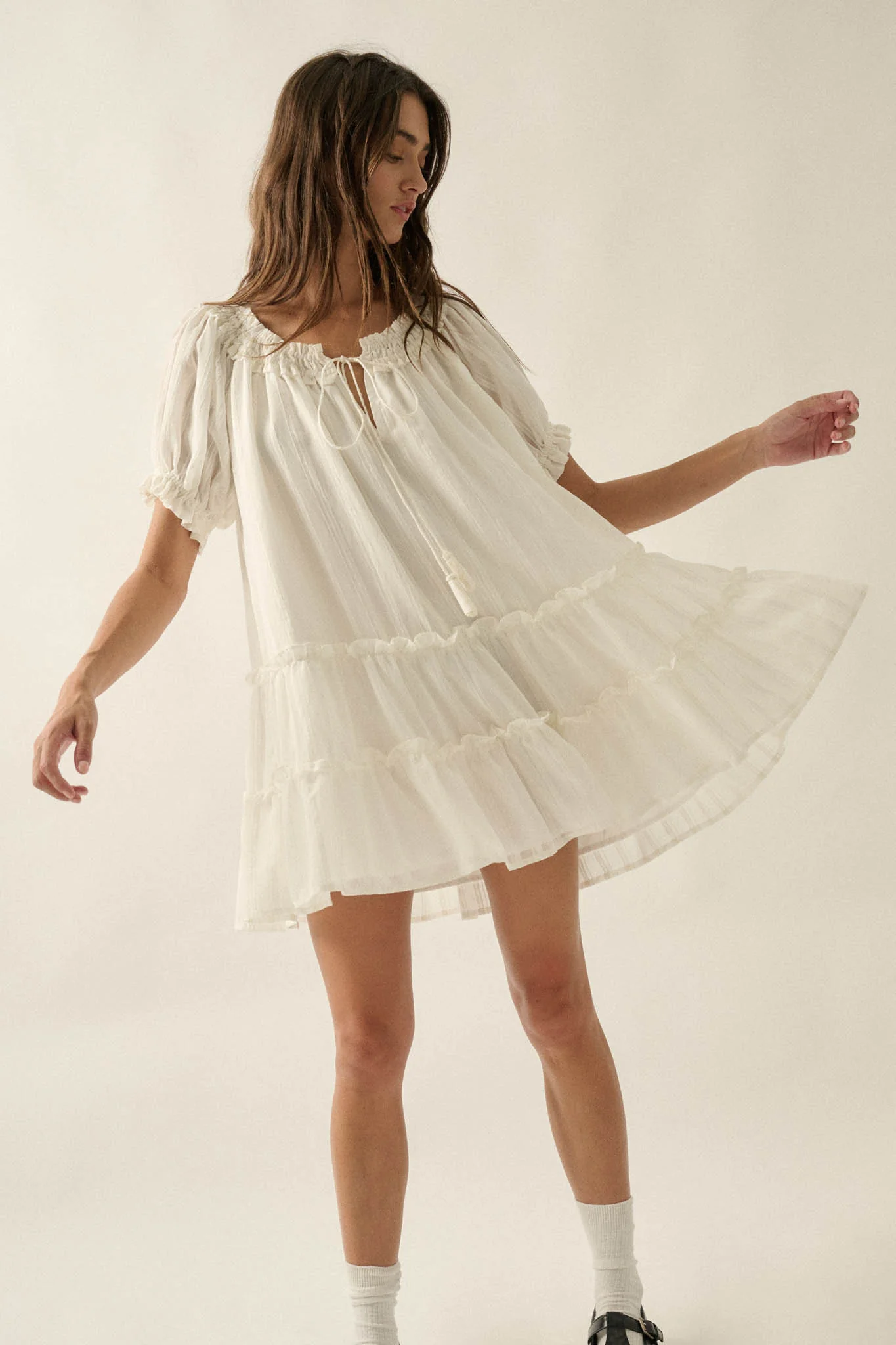 Precious Poetry Tonal-Stripe Babydoll Mini Dress - Image 12
