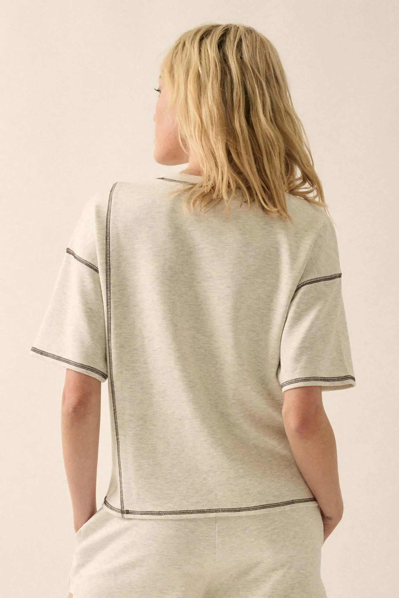 Premium Scuba Contrast-Stitch Loose-Fit Boxy Tee - Image 5