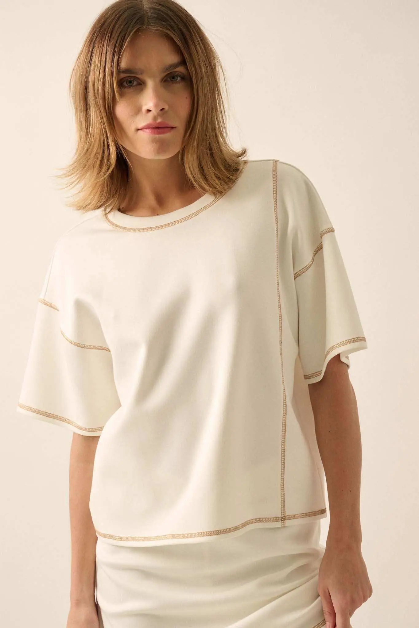 Premium Scuba Contrast-Stitch Loose-Fit Boxy Tee - Image 6